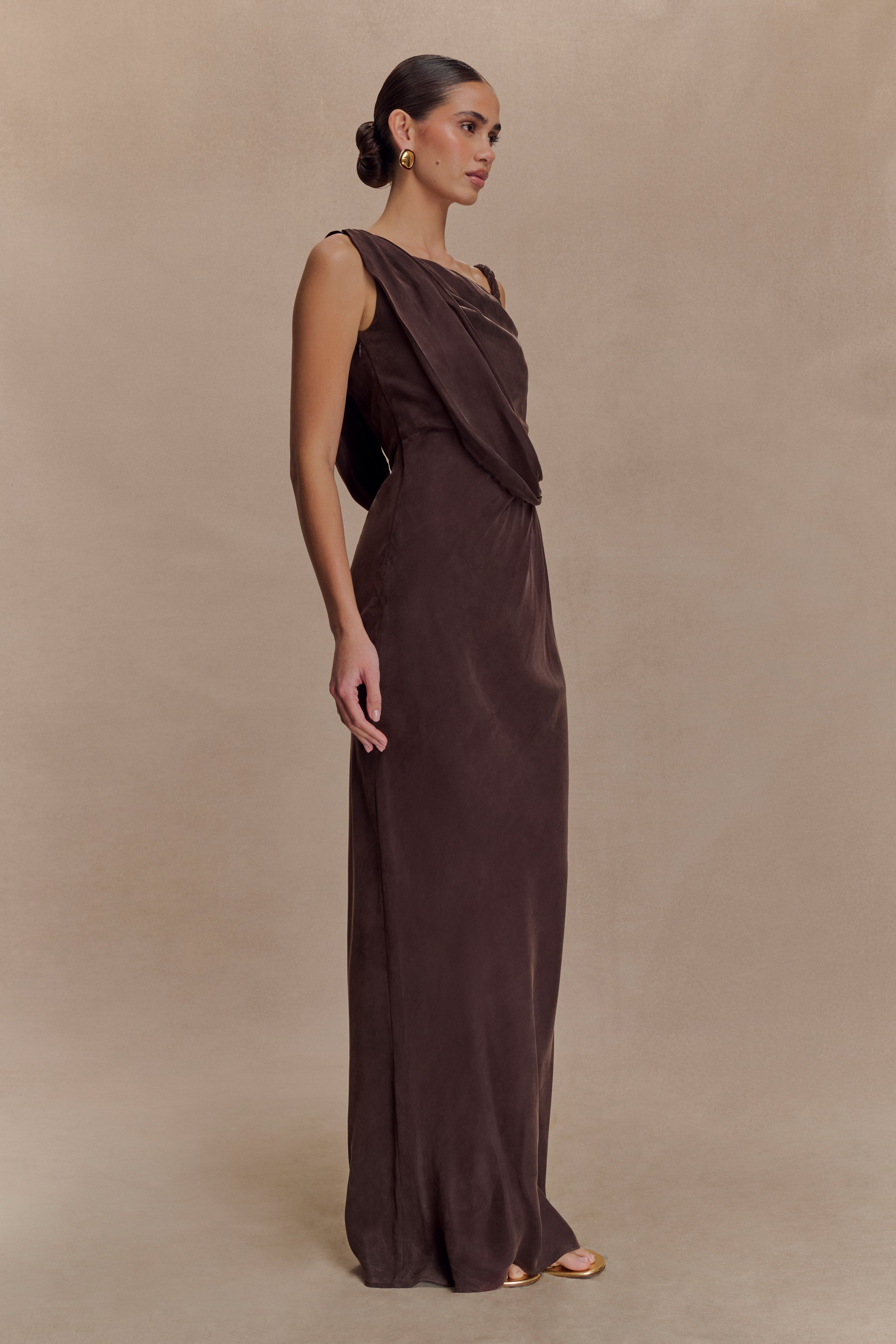 Lorieanne Draped Maxi Dress - Dark Chocolate - Image 3
