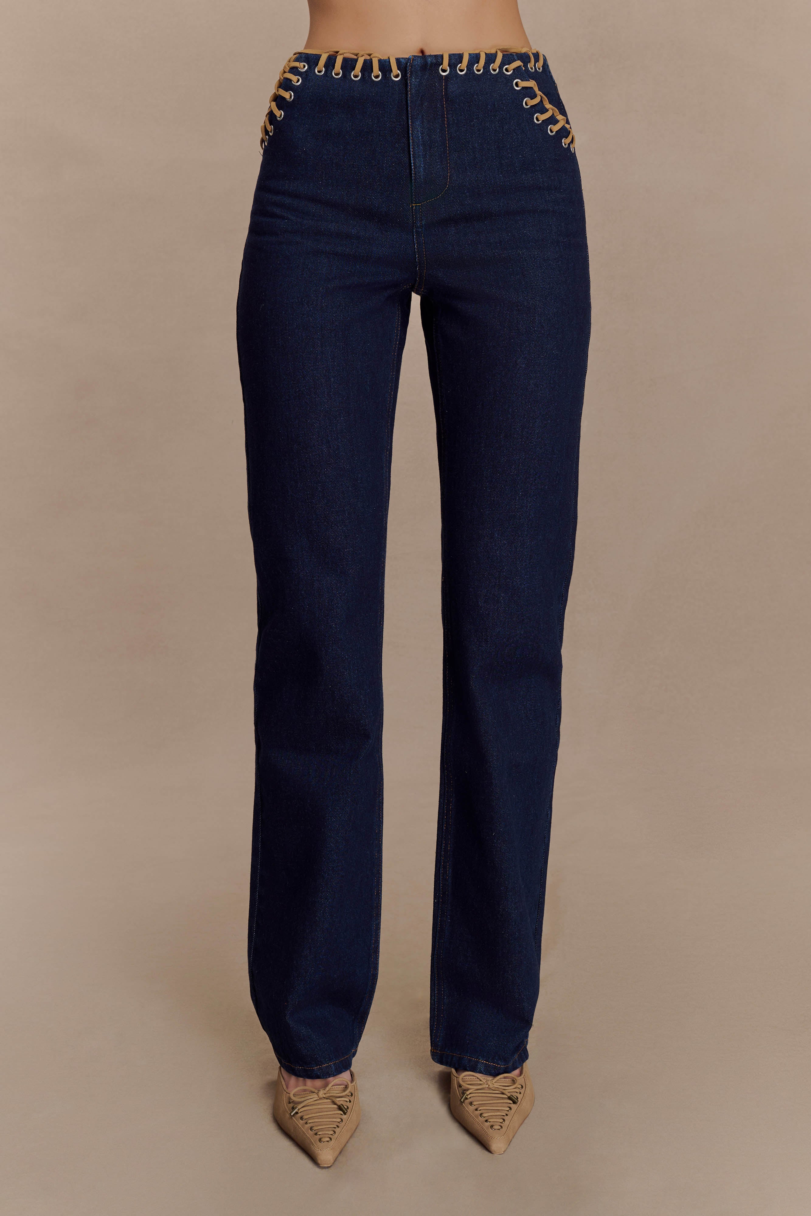 Meryl Lace Up Denim Jean - Indigo Blue - Image 5