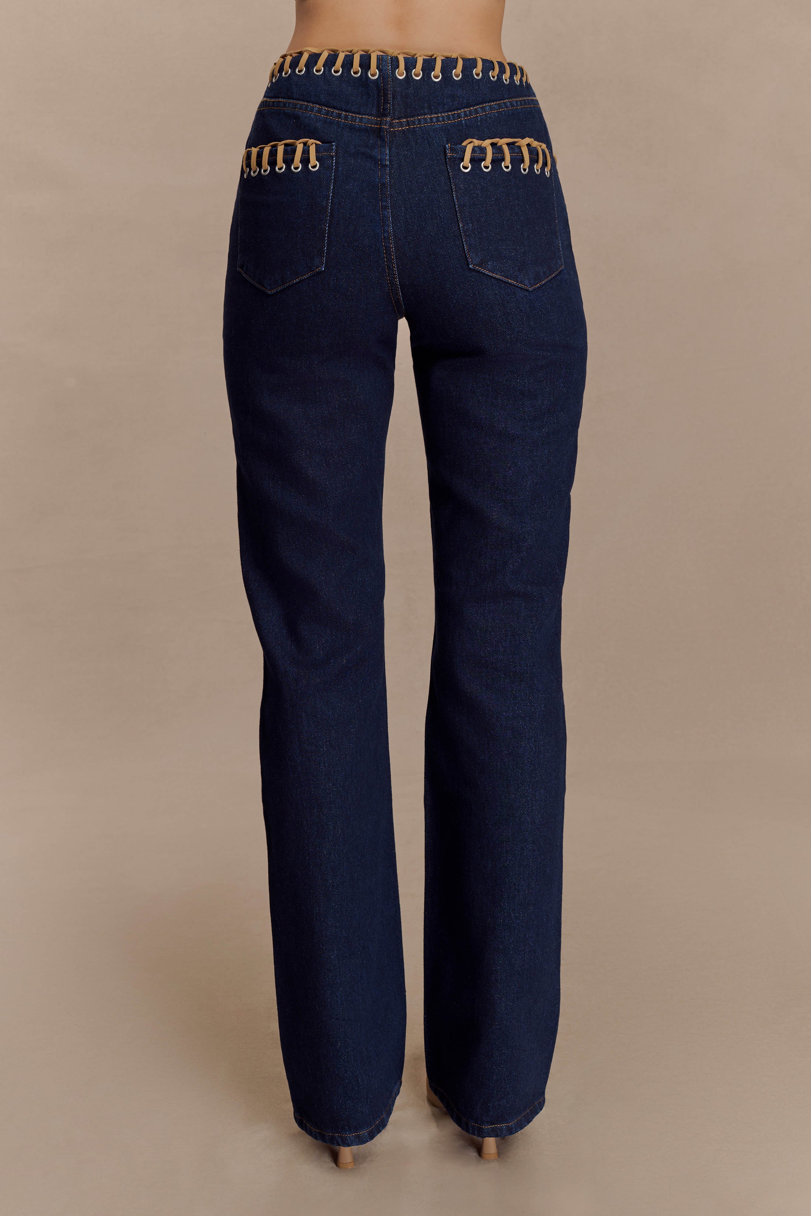 Meryl Lace Up Denim Jean - Indigo Blue - Image 4