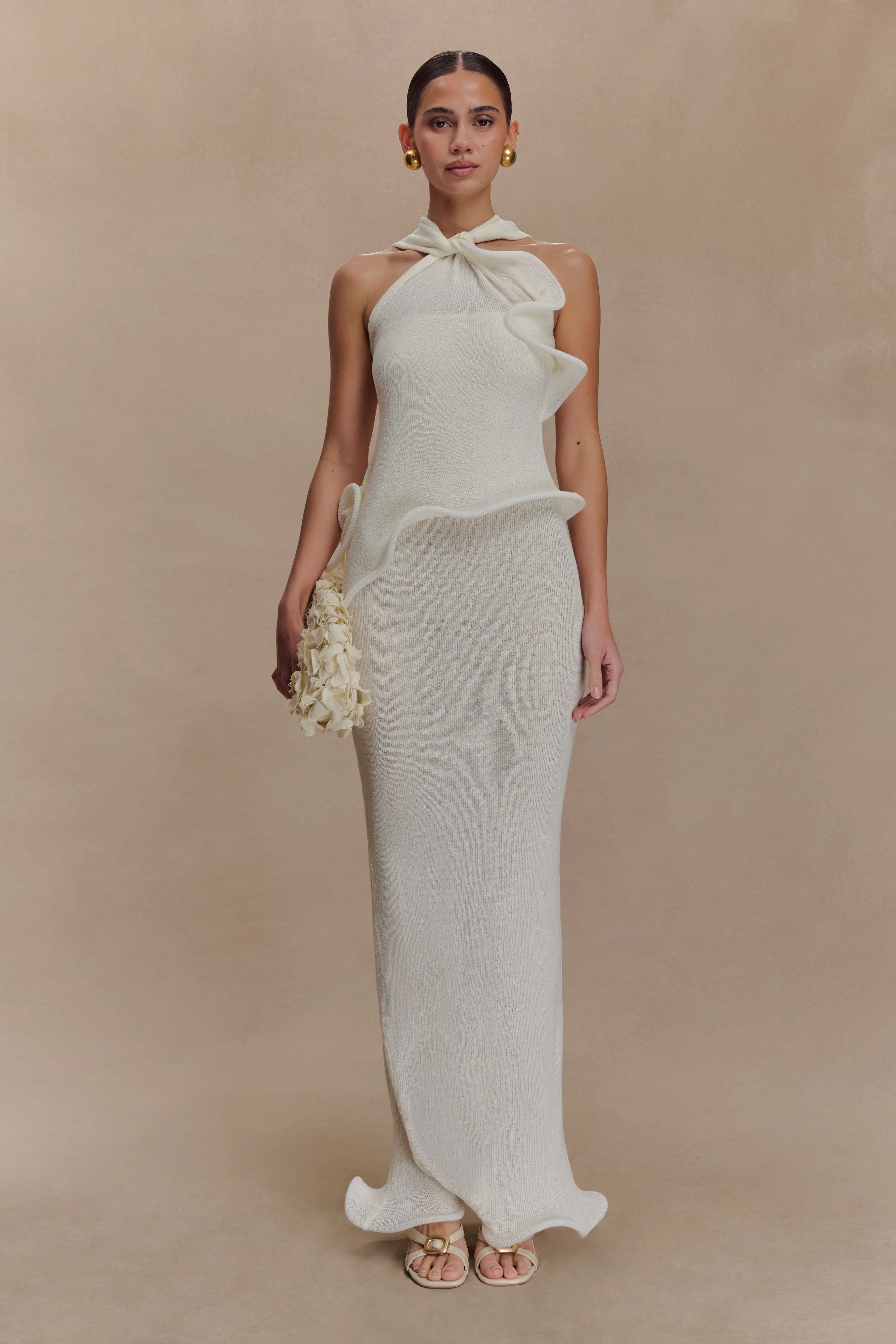 Alternative view of Caprice Halter Knit Maxi Dress - White