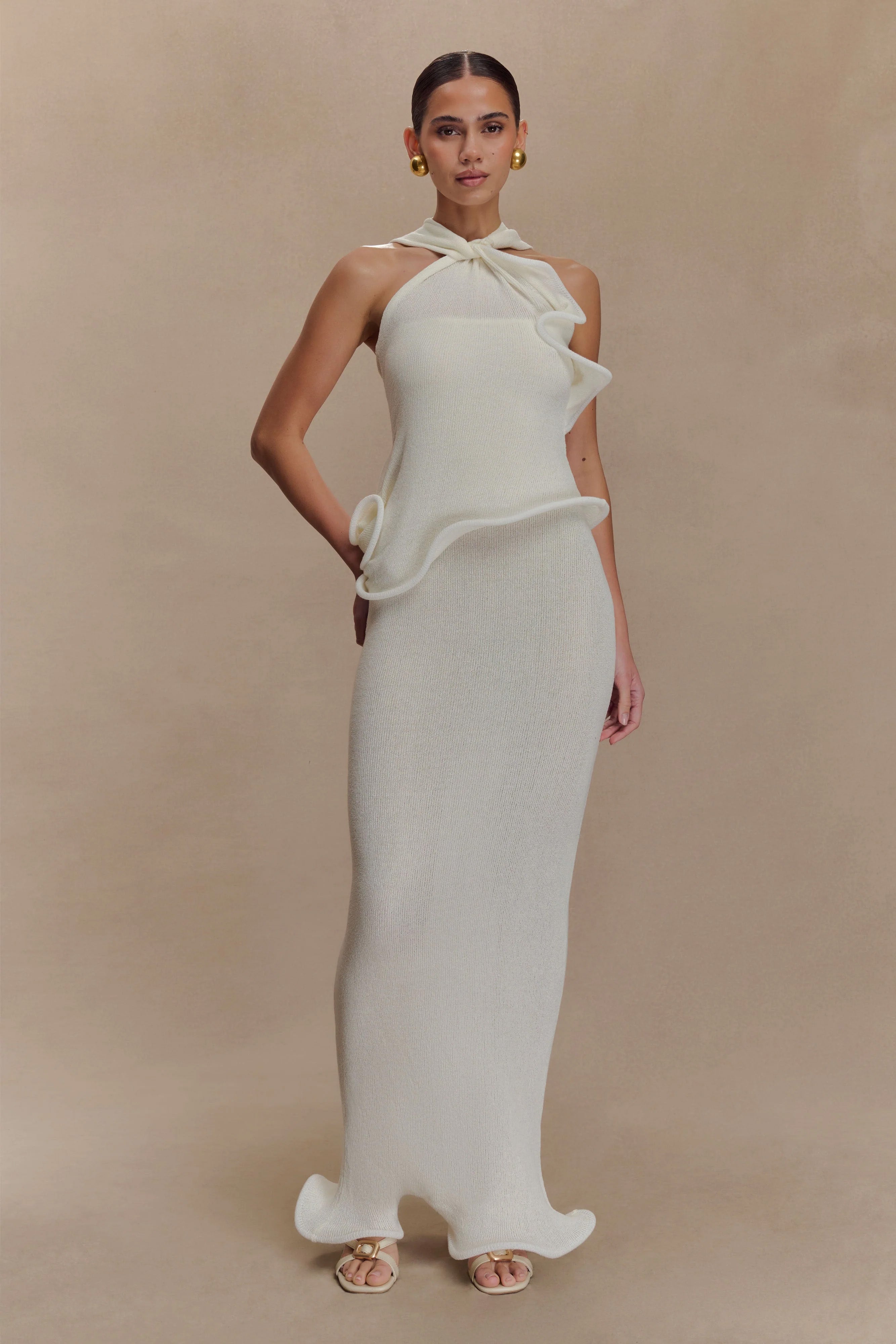Caprice Halter Knit Maxi Dress - White - Image 6