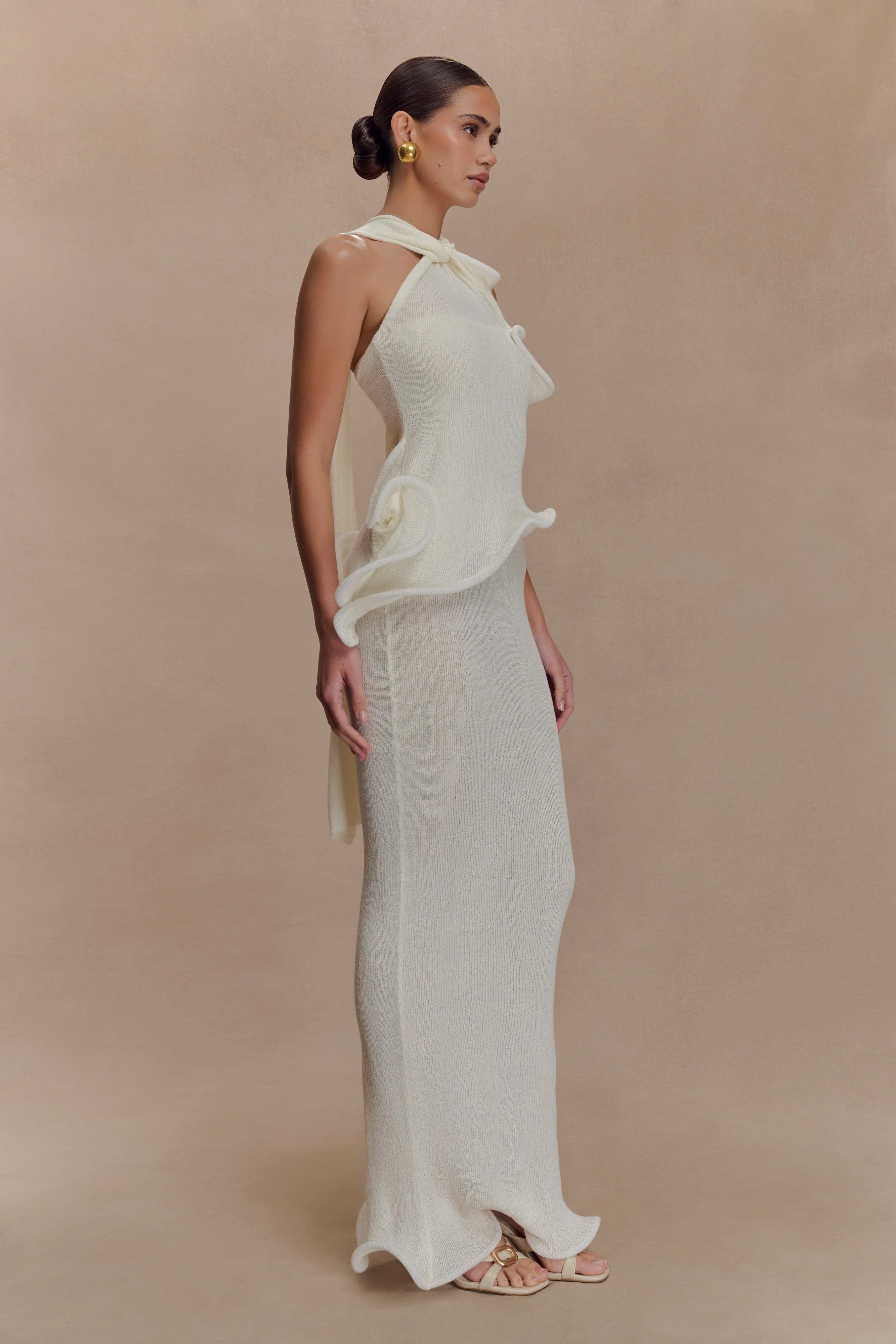Caprice Halter Knit Maxi Dress - White - Image 5