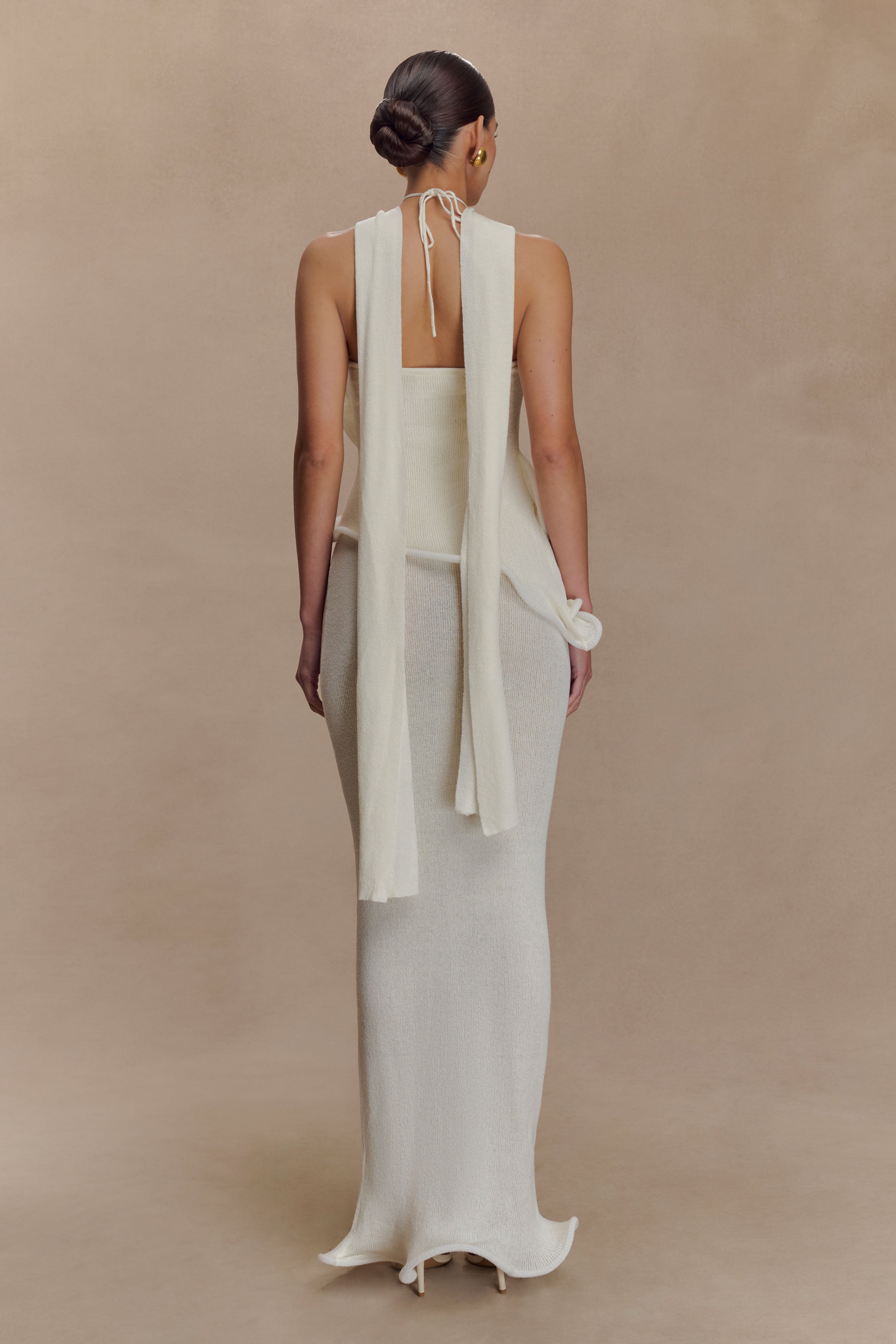 Caprice Halter Knit Maxi Dress - White - Image 3