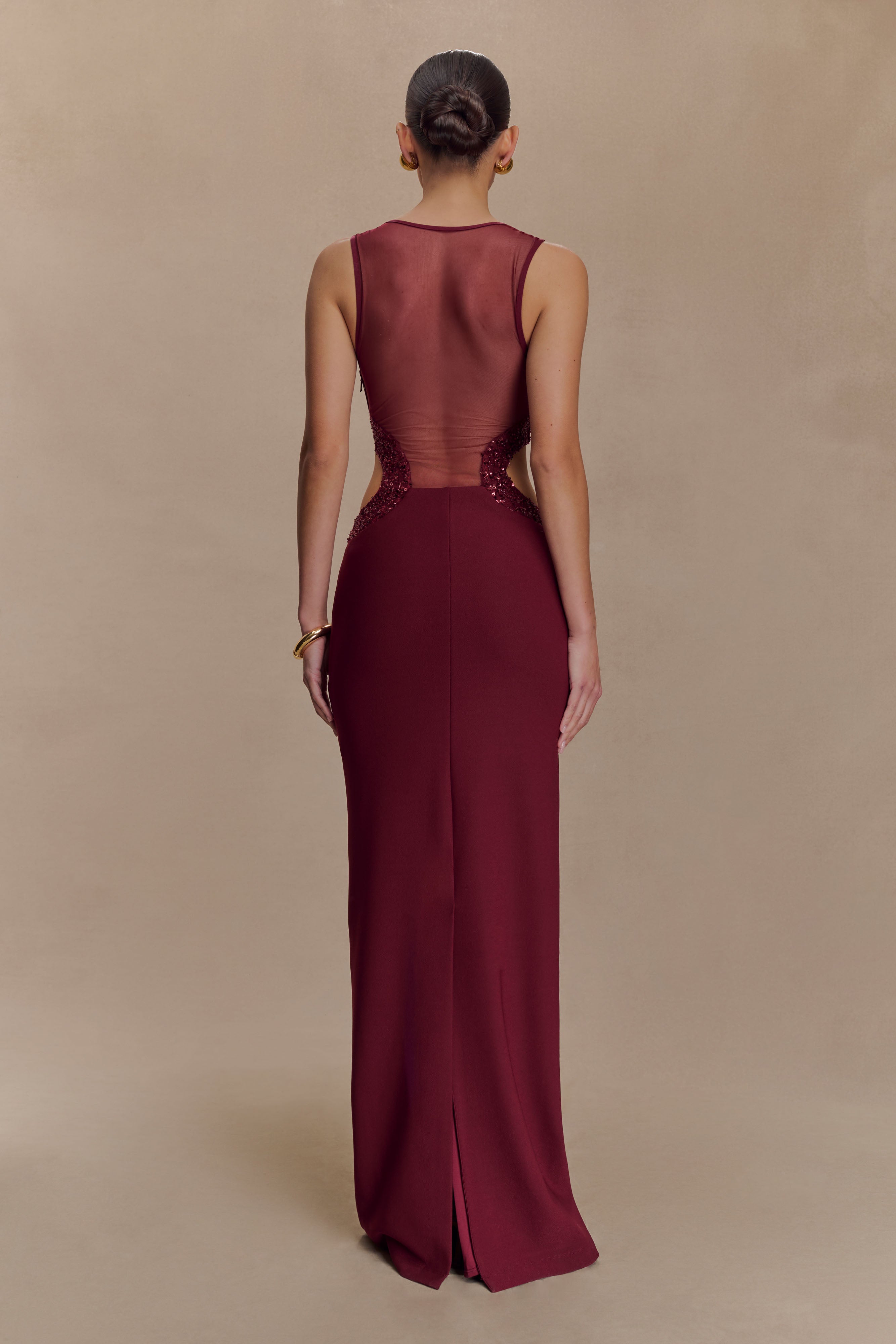 Alternative view of Angelique Beaded Crepe Maxi Dress - Wine