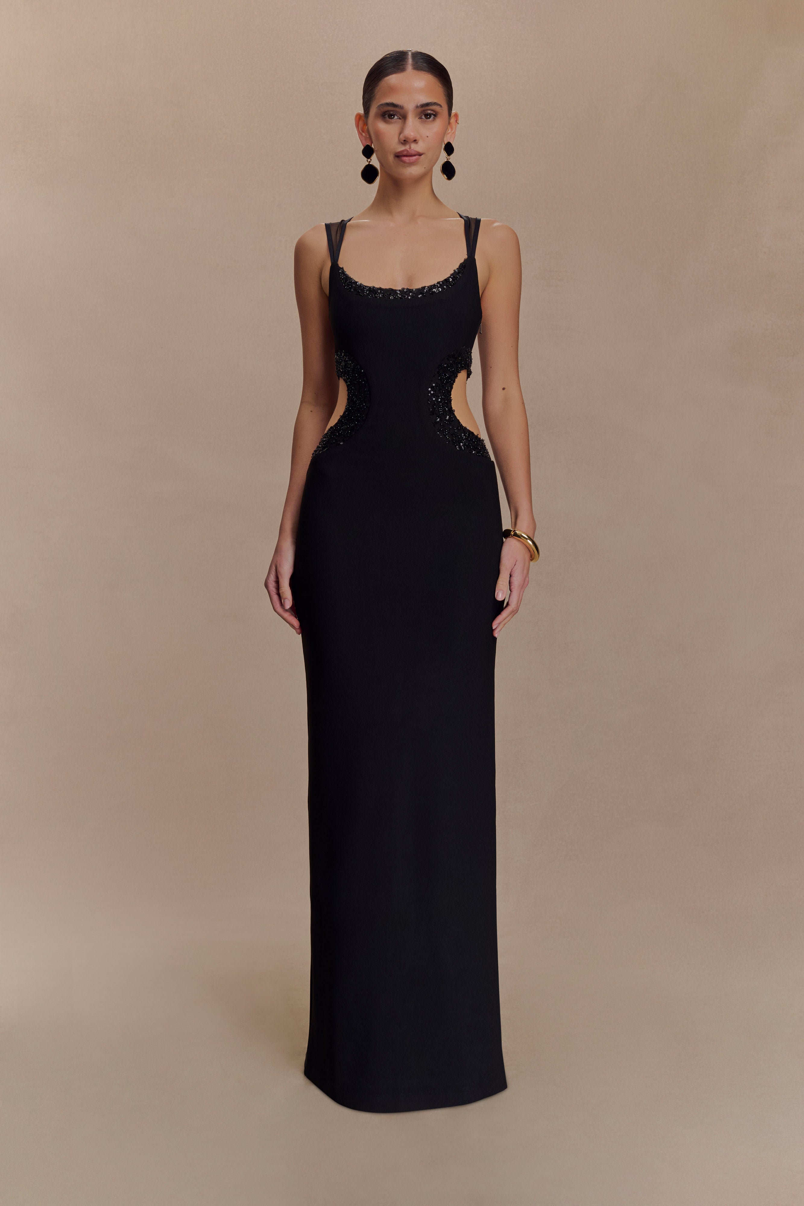 Angelique Beaded Crepe Maxi Dress - Black - Image 5