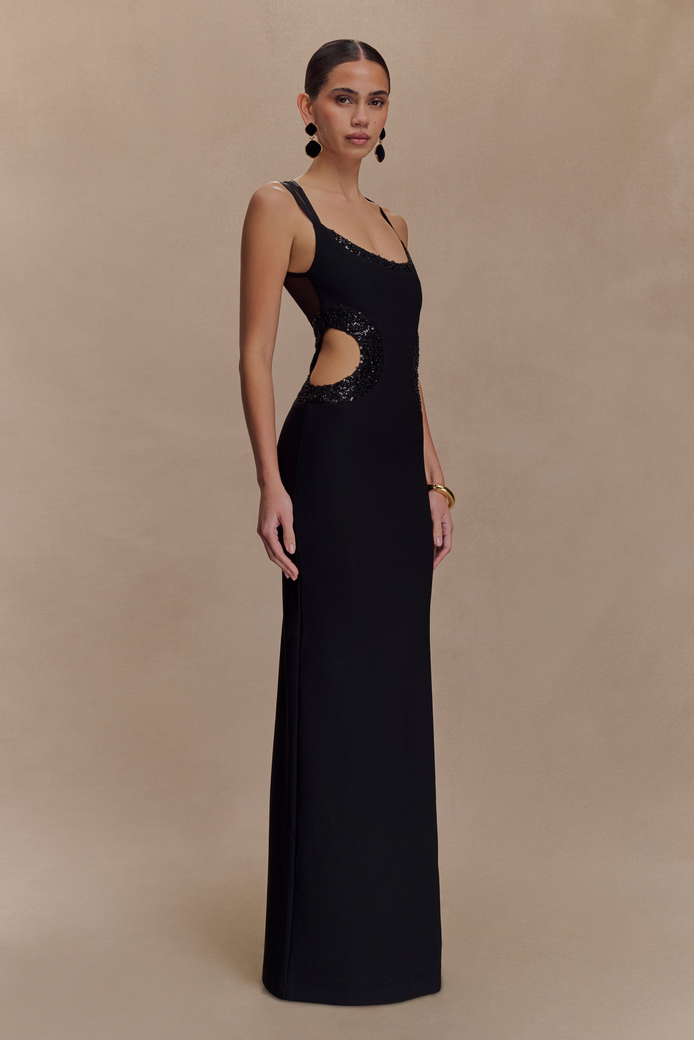 Angelique Beaded Crepe Maxi Dress - Black - Image 4