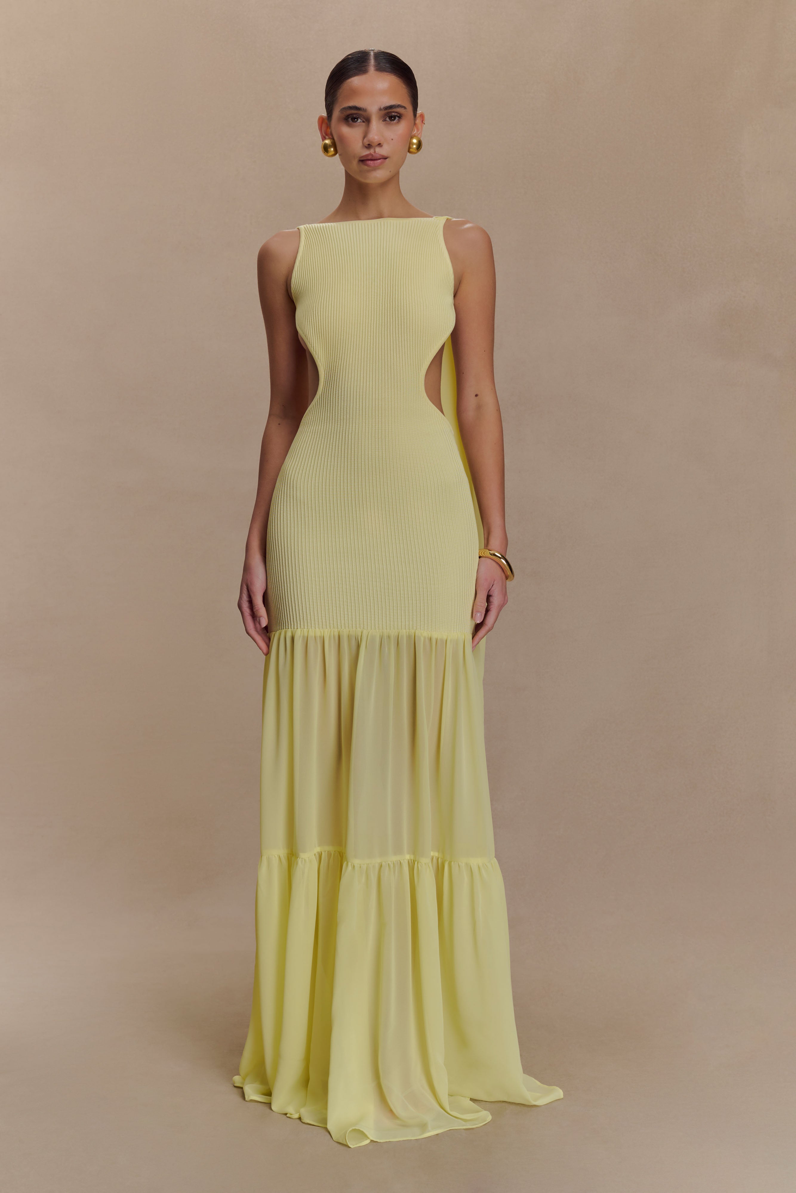 Alternative view of Haille Knit Chiffon Maxi Dress - Lemon