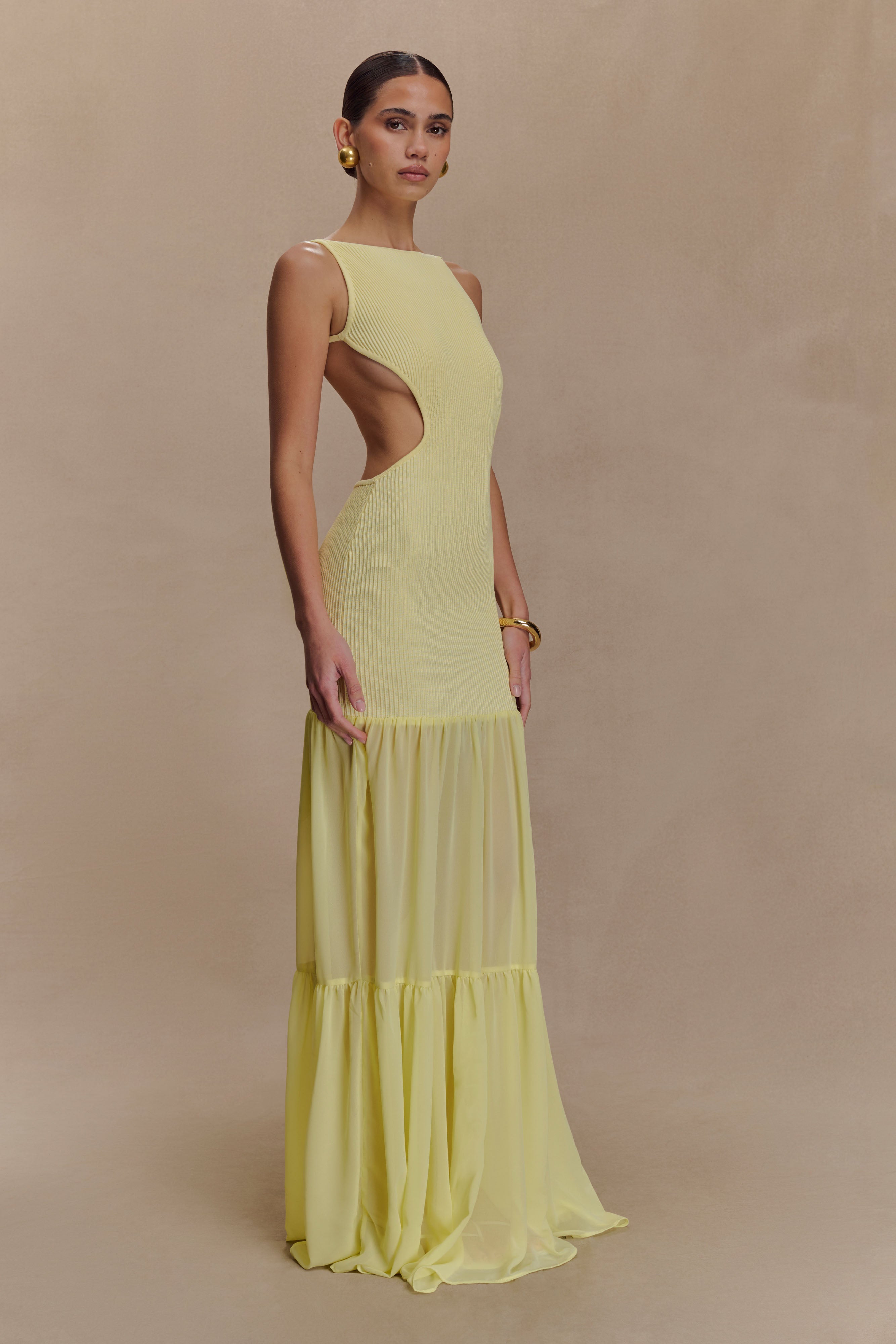 Haille Knit Chiffon Maxi Dress - Lemon - Image 4