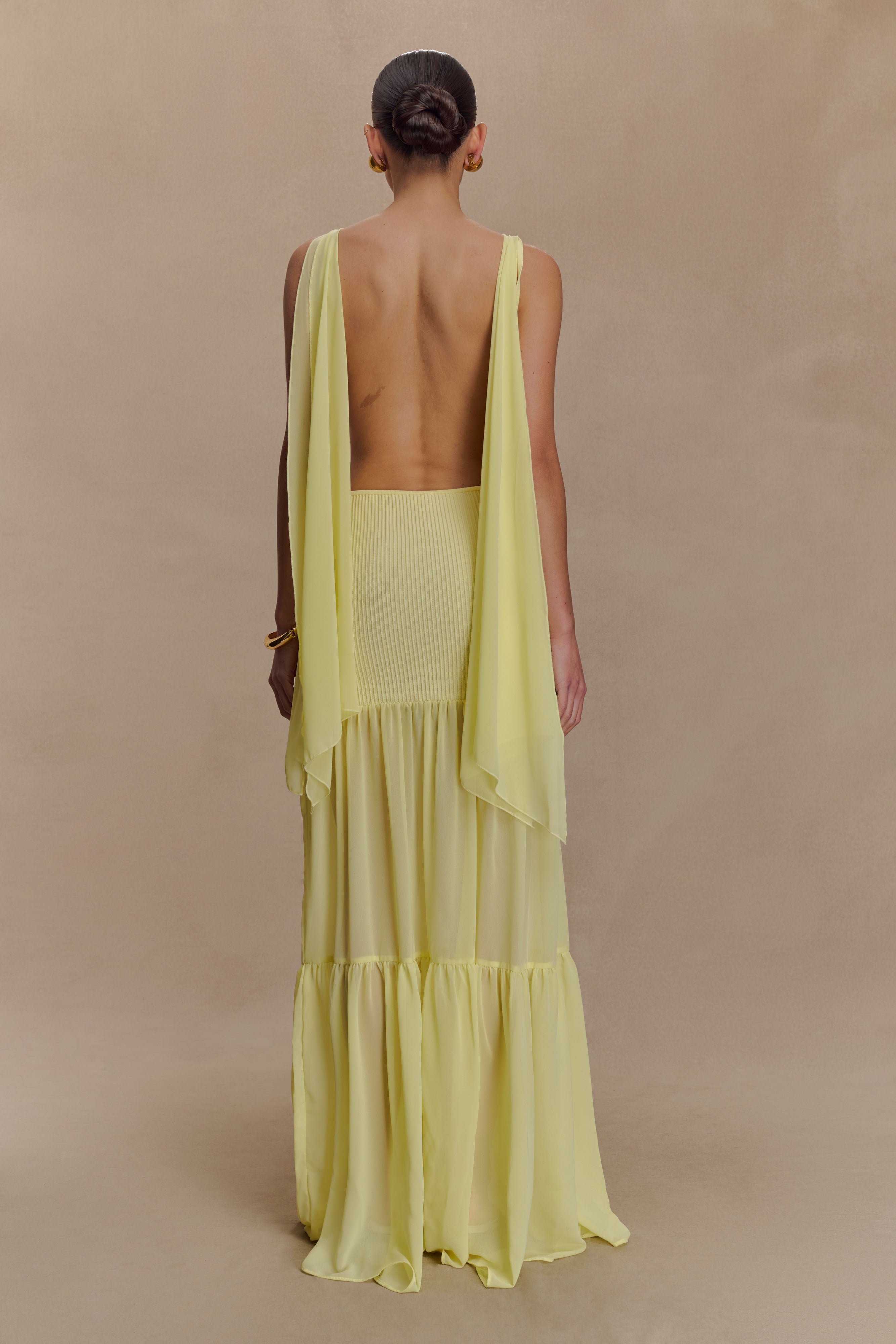 Haille Knit Chiffon Maxi Dress - Lemon - Image 3