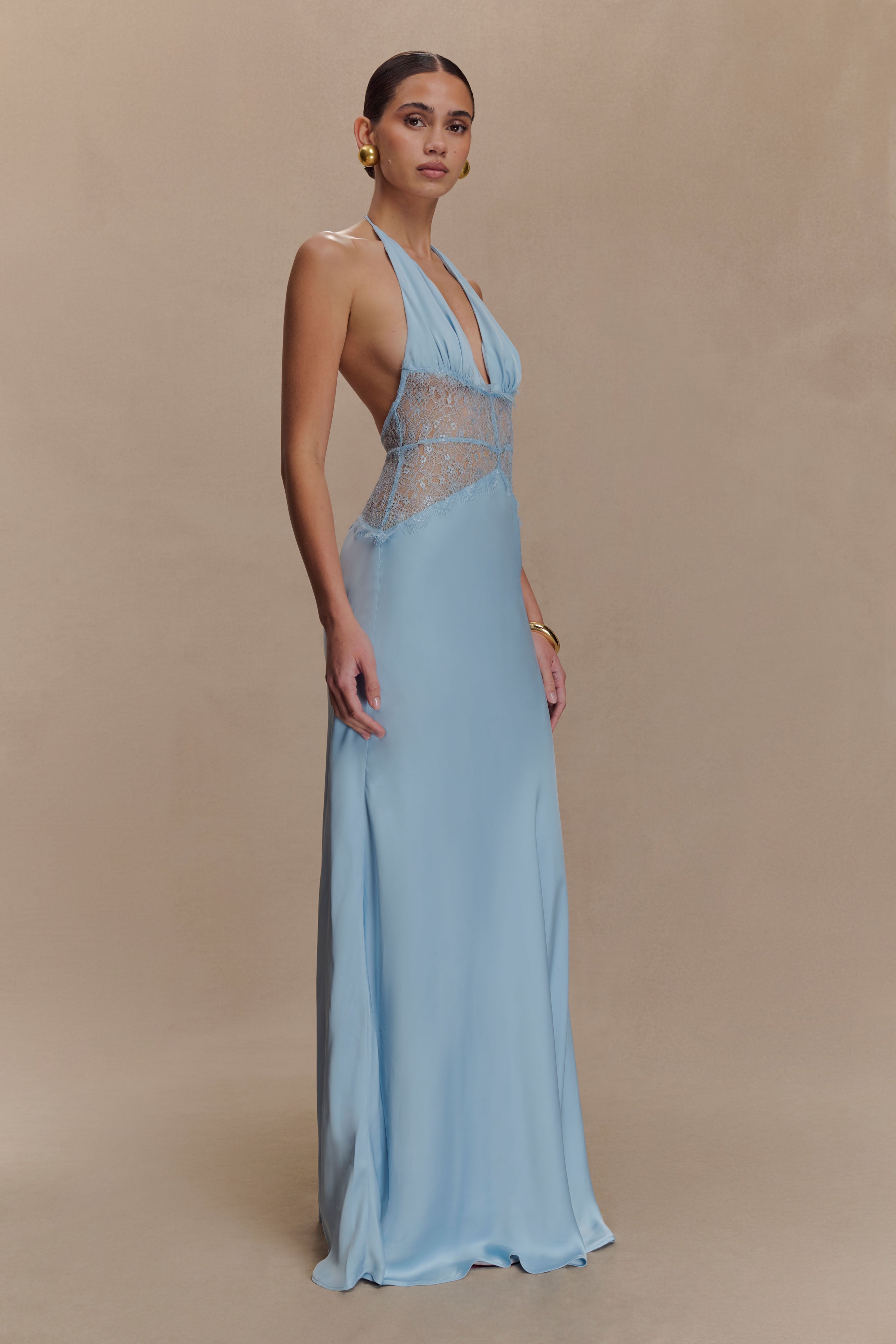 Dinah Lace And Satin Maxi Dress - Cornflower Blue - Image 4