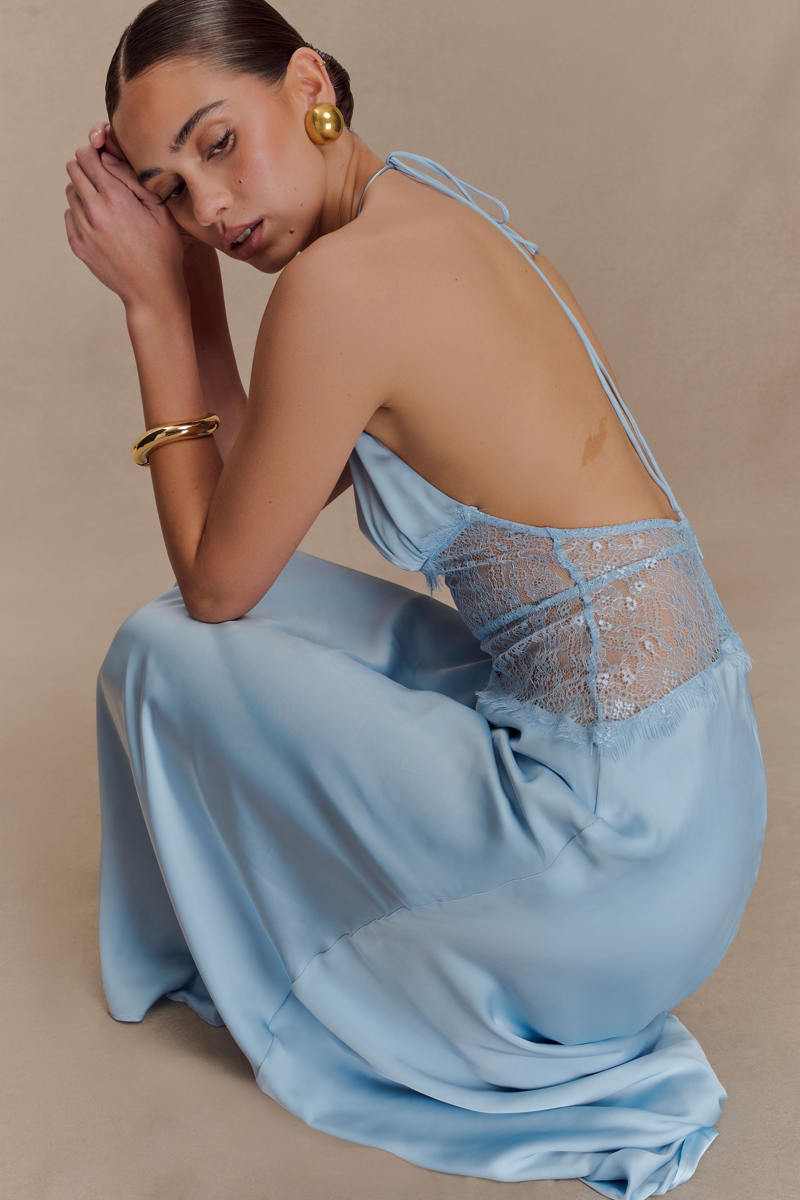 Dinah Lace And Satin Maxi Dress - Cornflower Blue - Image 3