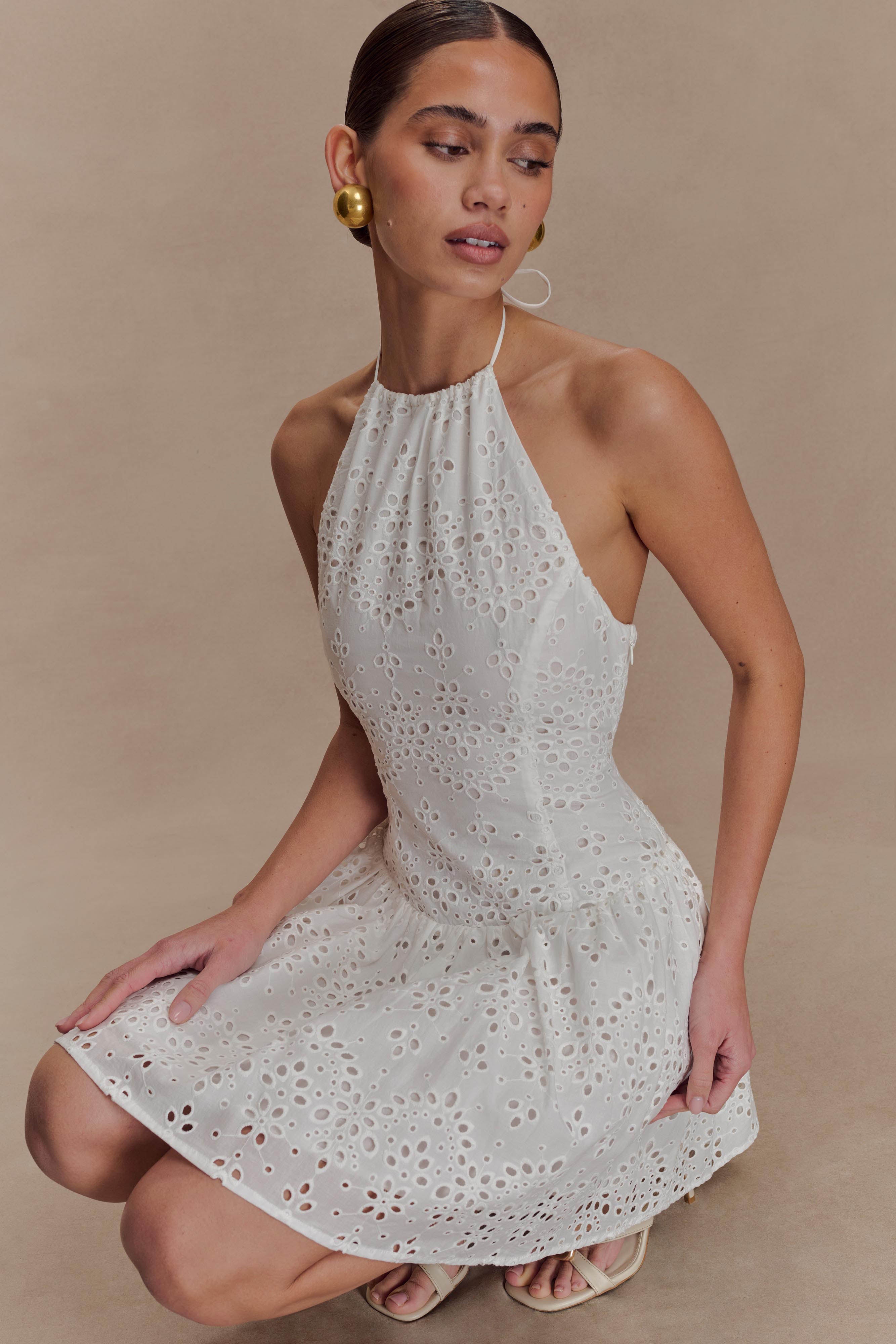 Carlina Broderie Mini Dress - White - Image 3