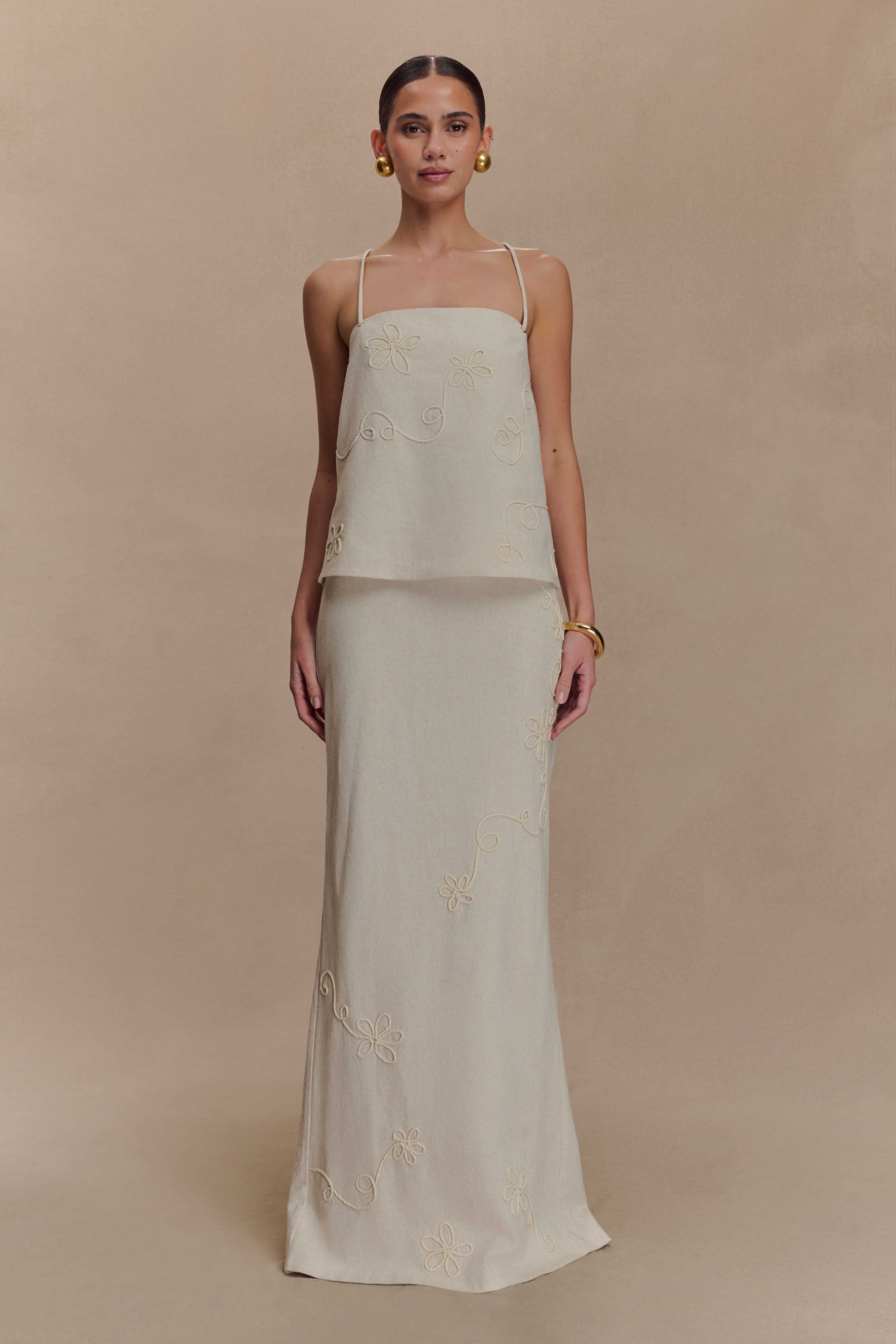 Casey Linen Embroidered Maxi Skirt - Natural - Image 5