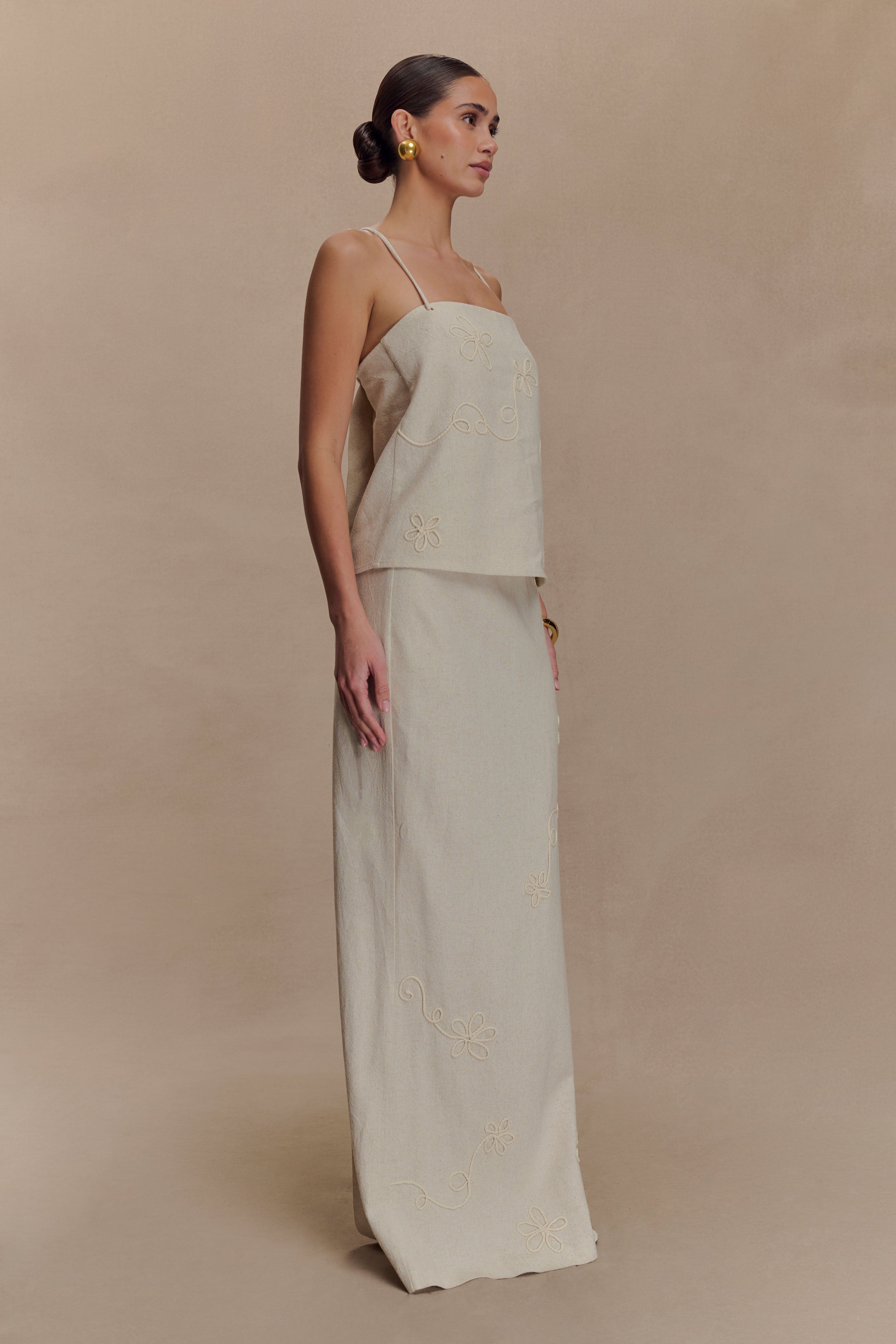 Casey Linen Corded Embroidered Linen Top - Natural - Image 6