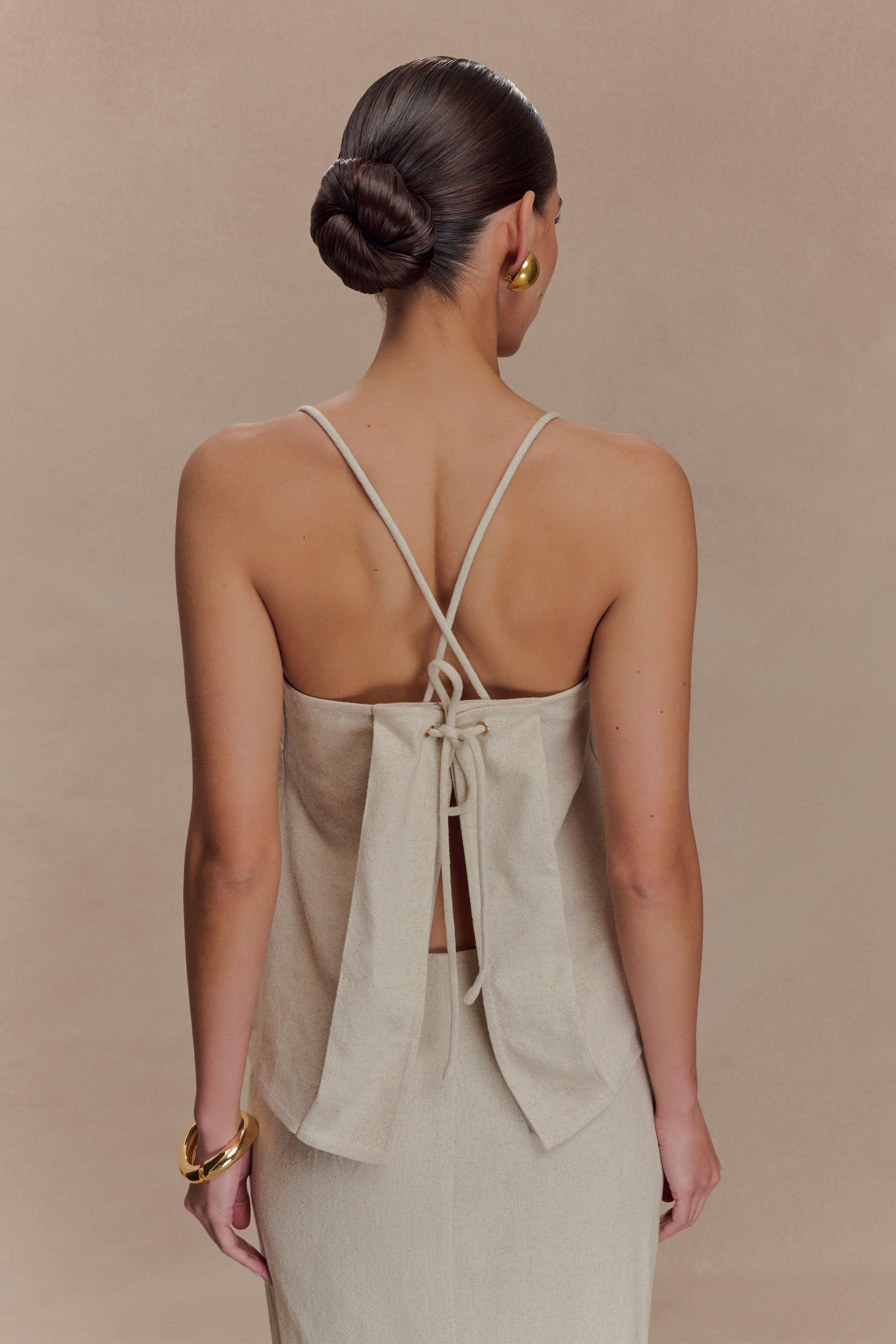 Casey Linen Corded Embroidered Linen Top - Natural - Image 4