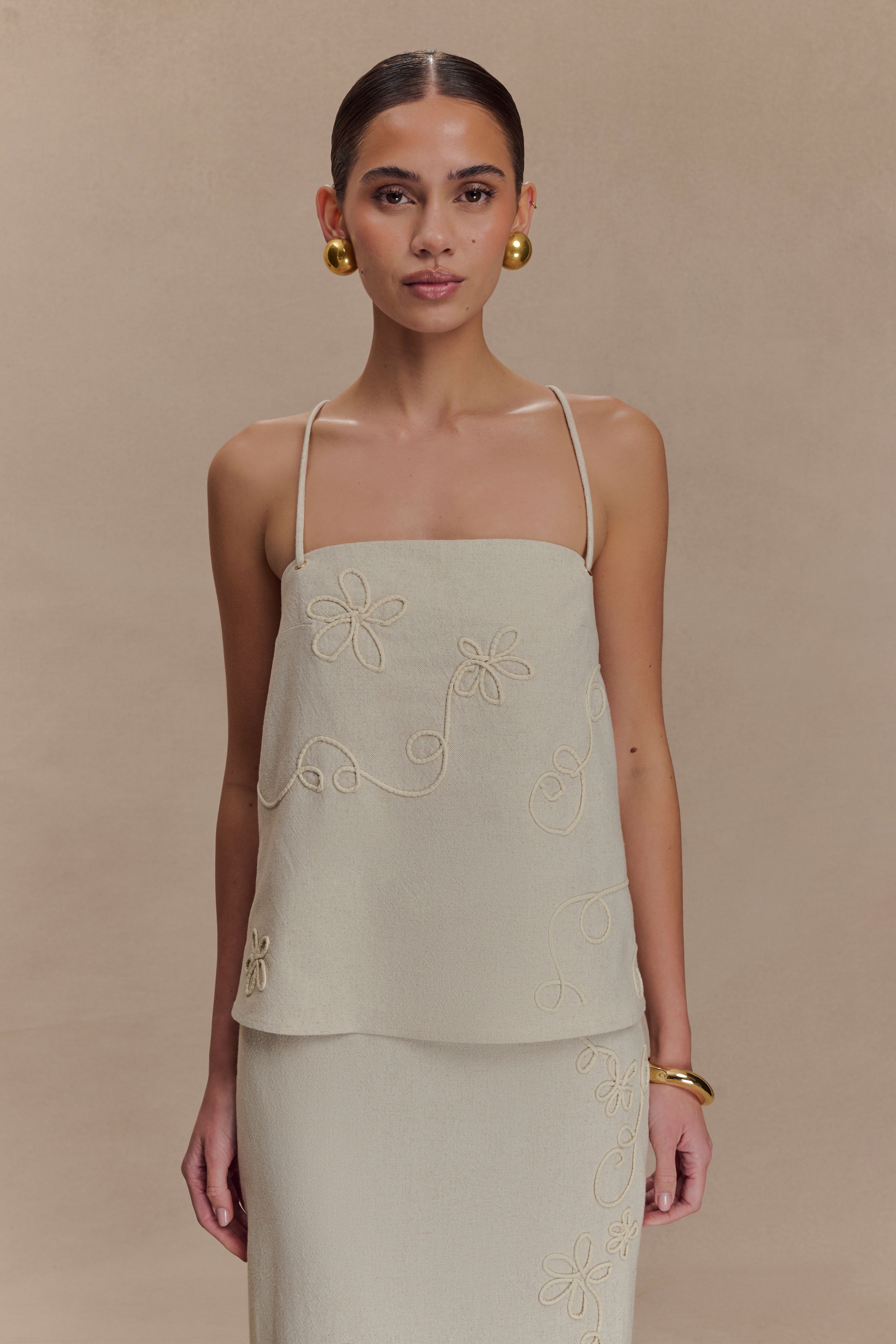 Casey Linen Corded Embroidered Linen Top - Natural - Image 3