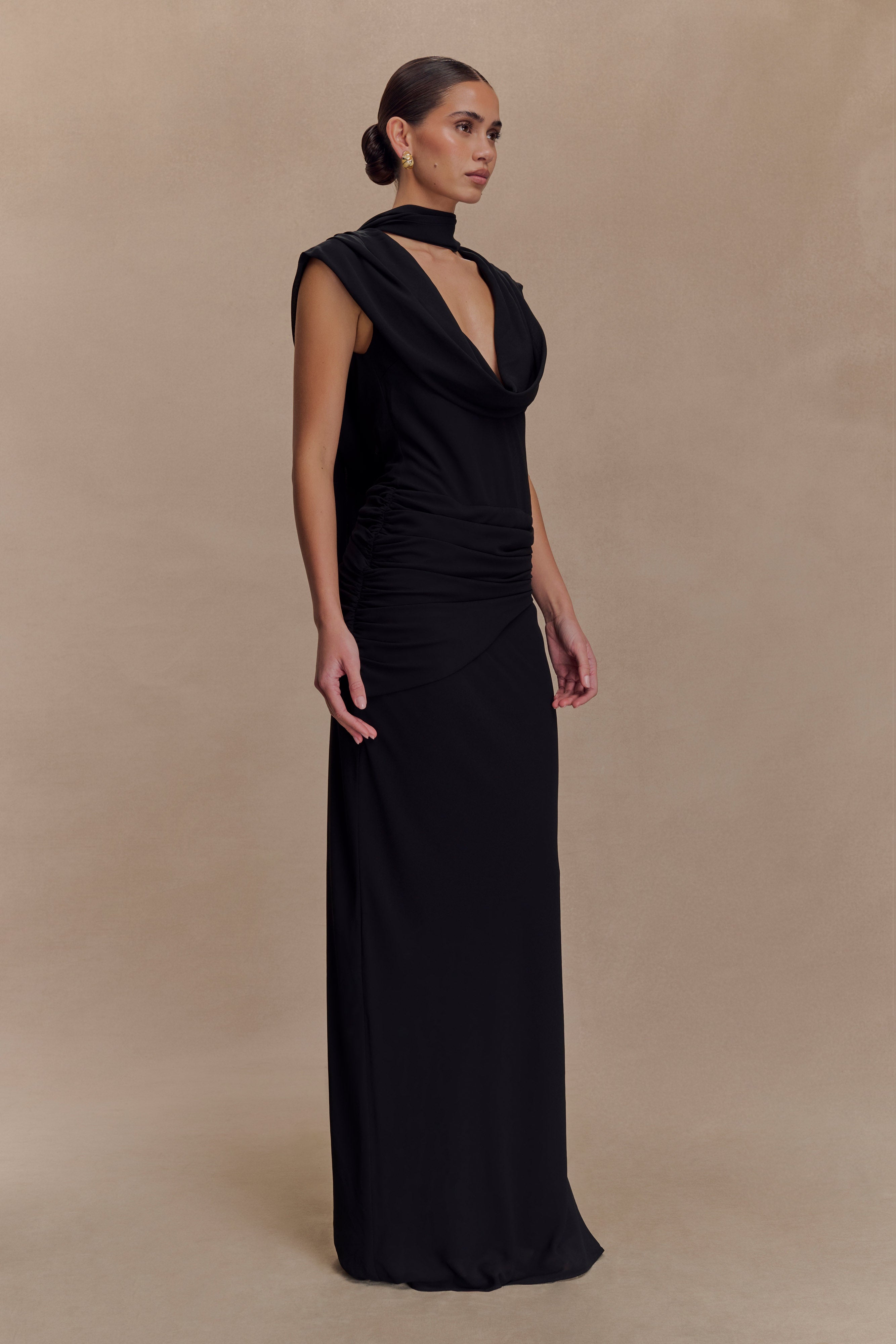 Giulia Chiffon Draped Maxi Dress - Black - Image 3