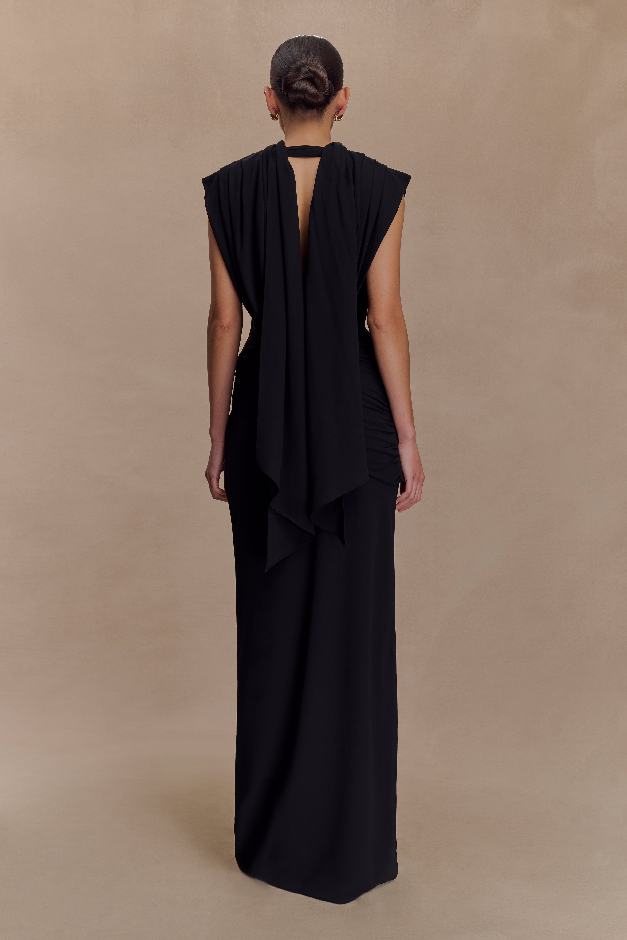 Alternative view of Giulia Chiffon Draped Maxi Dress - Black