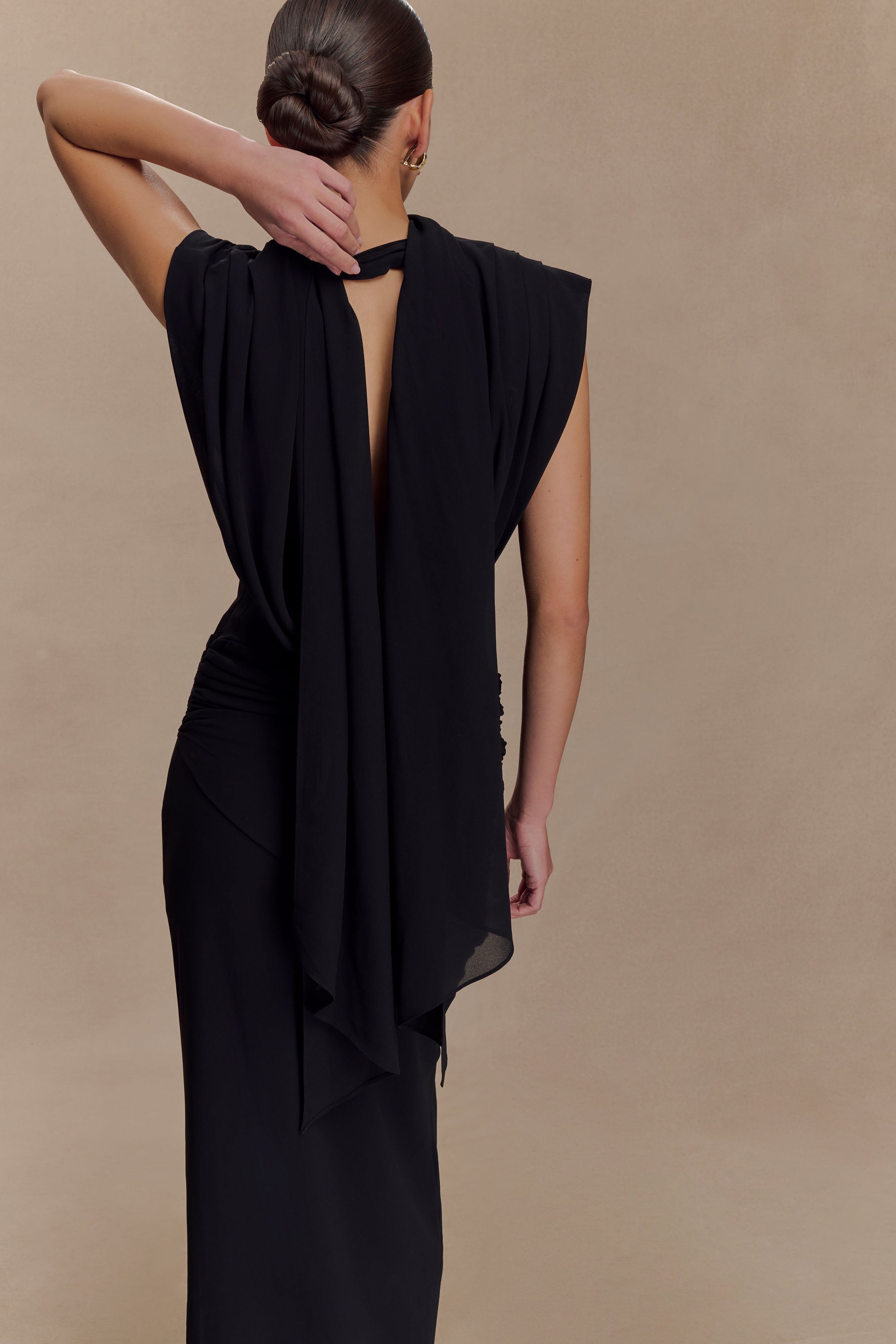Giulia Chiffon Draped Maxi Dress - Black - Image 5