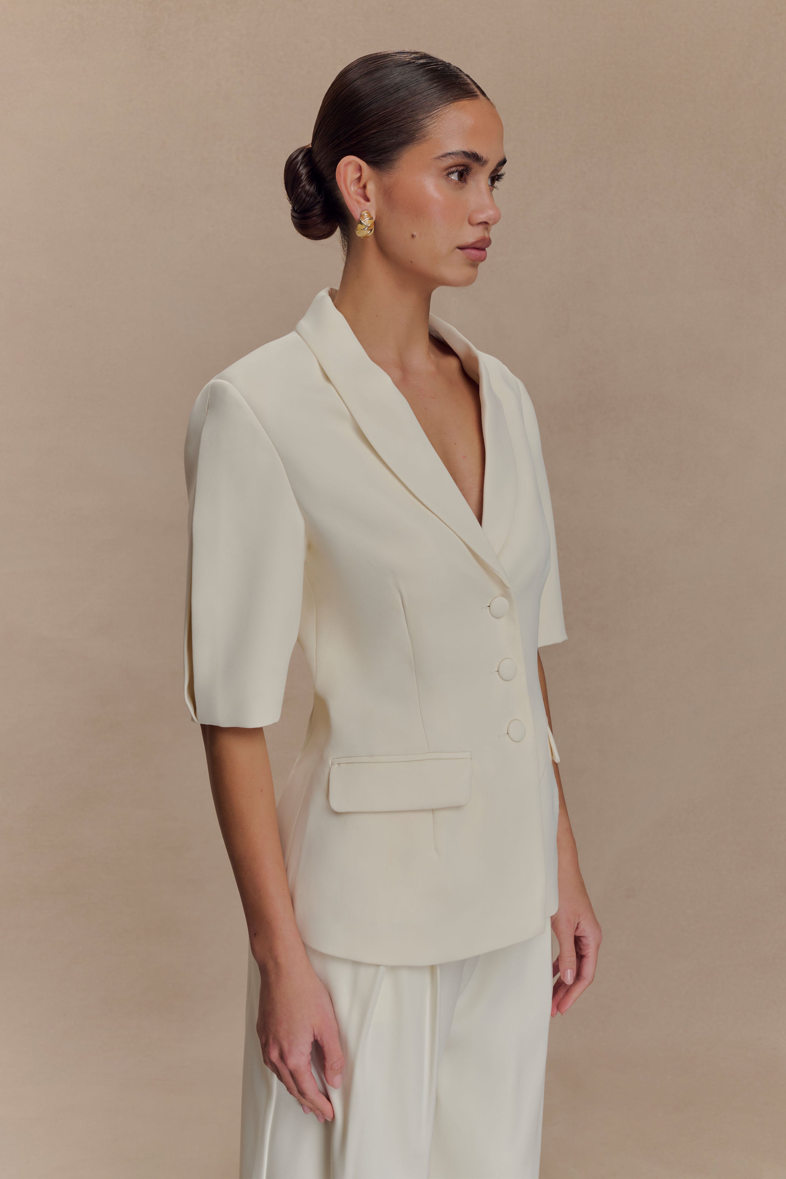 Opal Puff Sleeve Suiting Top - Ivory - Image 4
