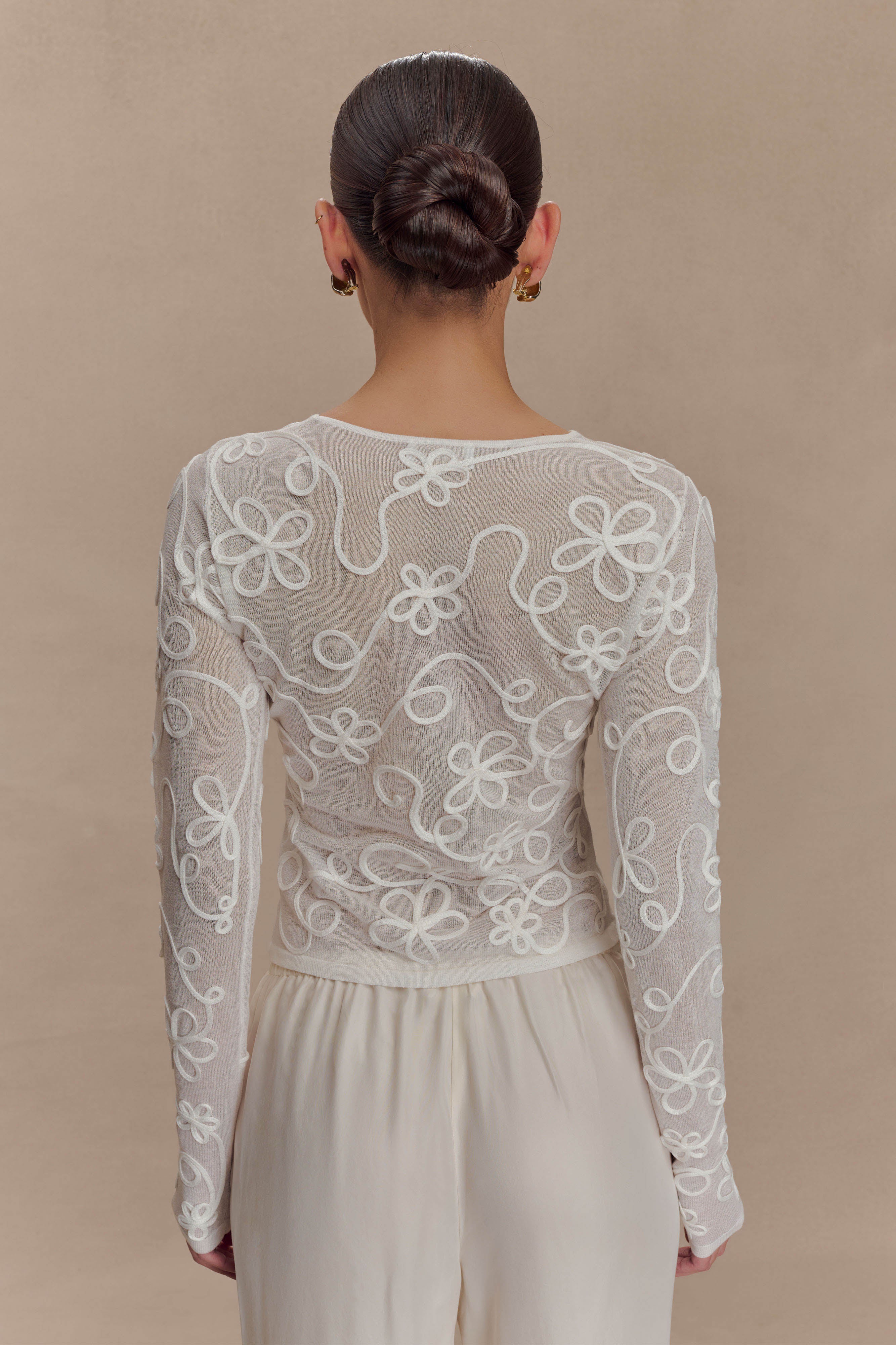 Alternative view of Omari Embroidery Long Sleeve Knit Top - Ivory