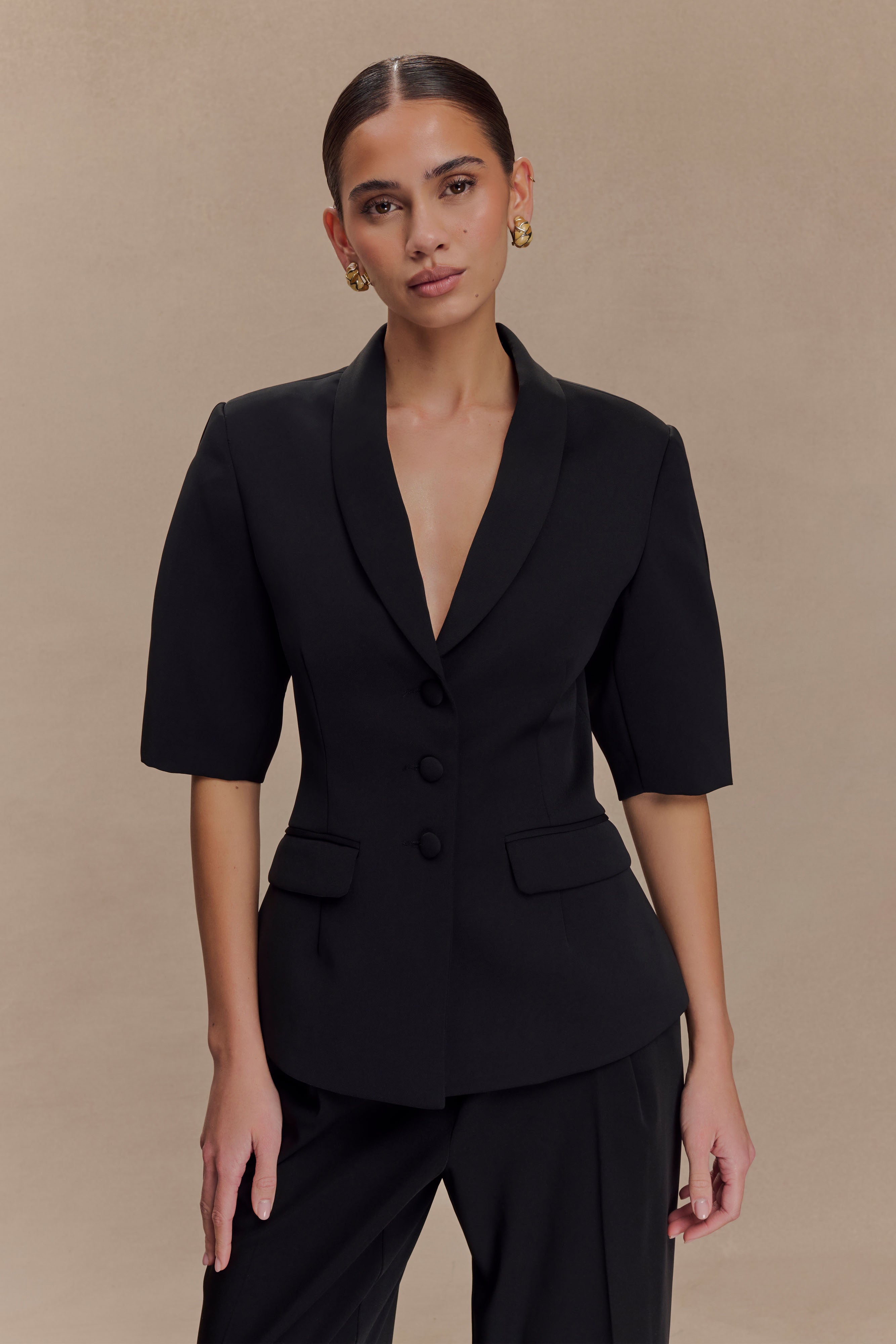 Opal Puff Sleeve Suiting Top - Black - Image 2