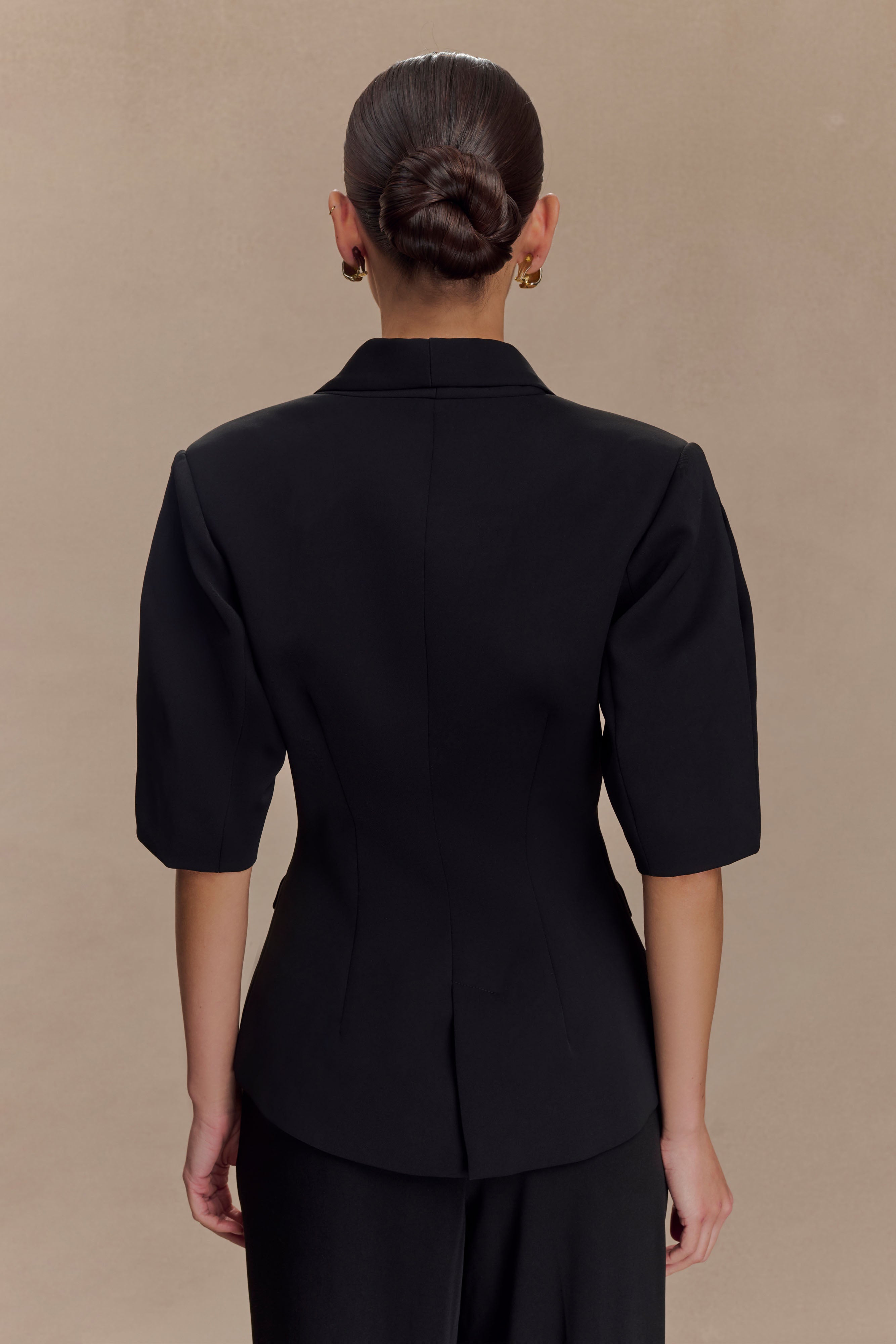 Opal Puff Sleeve Suiting Top - Black - Image 3