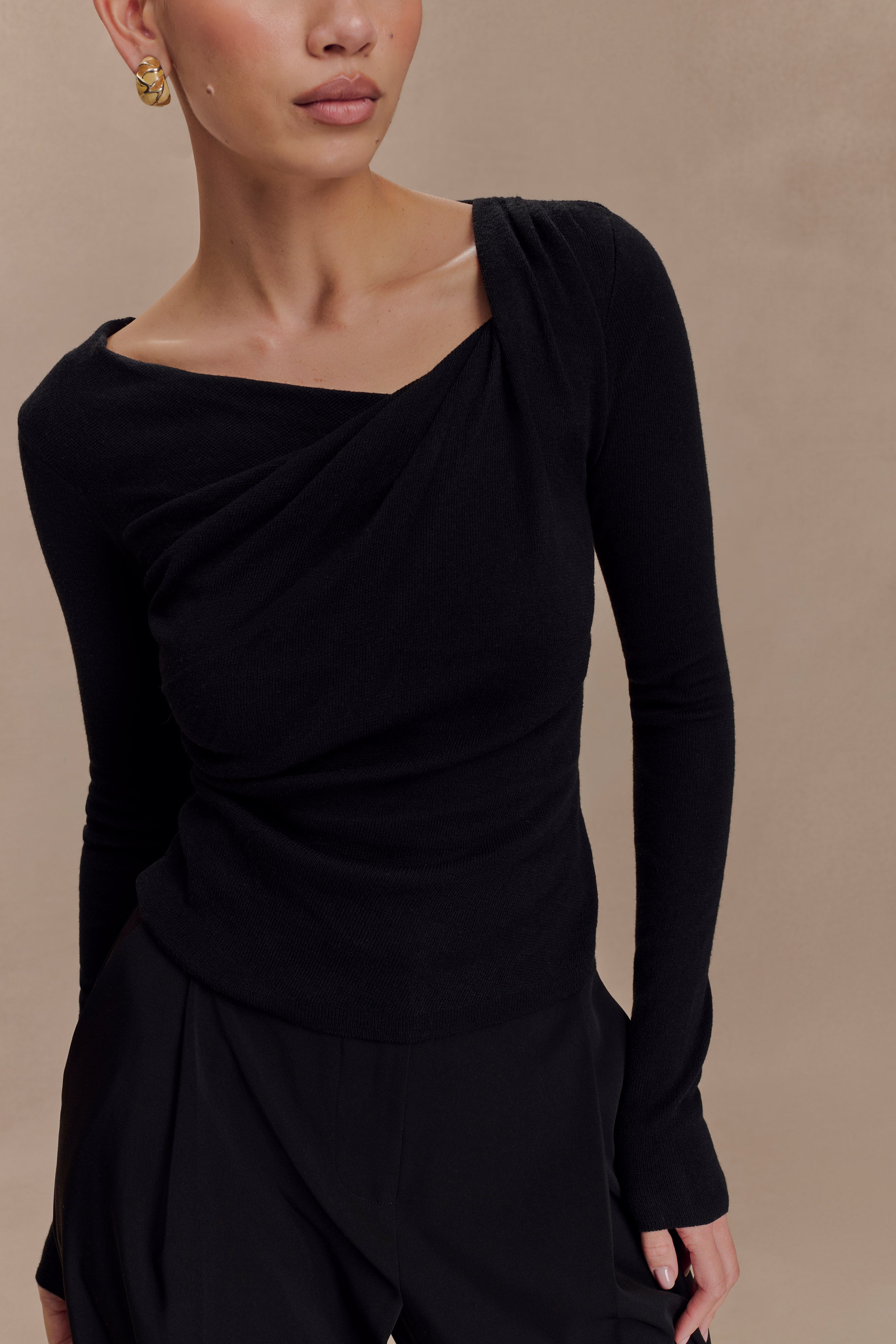 Culver Draped Twist Knit Top - Black - Image 3