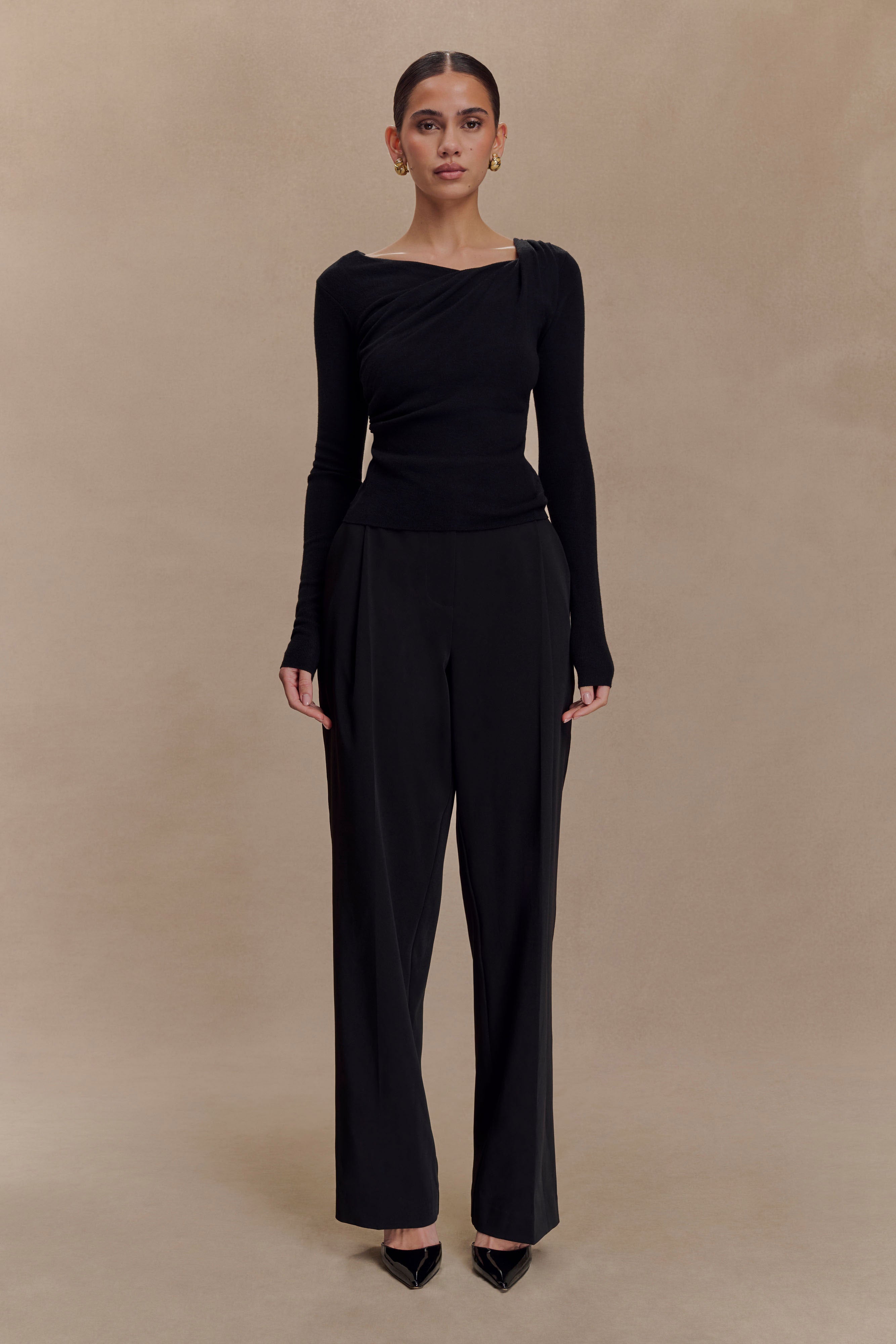 Culver Draped Twist Knit Top - Black - Image 4