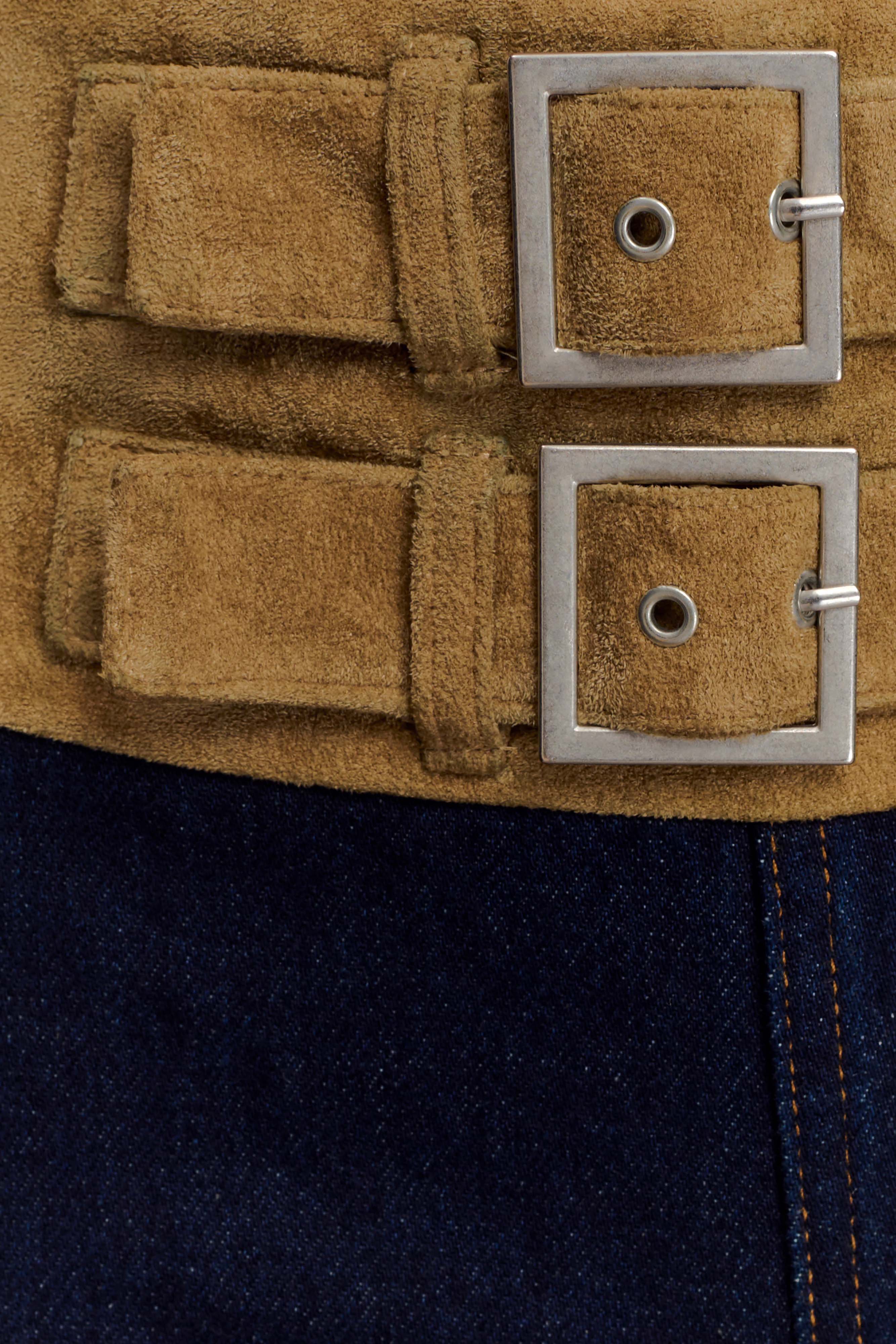 Miranda Faux Suede Belted Denim Wide Leg Jeans - Indigo Blue - Image 7