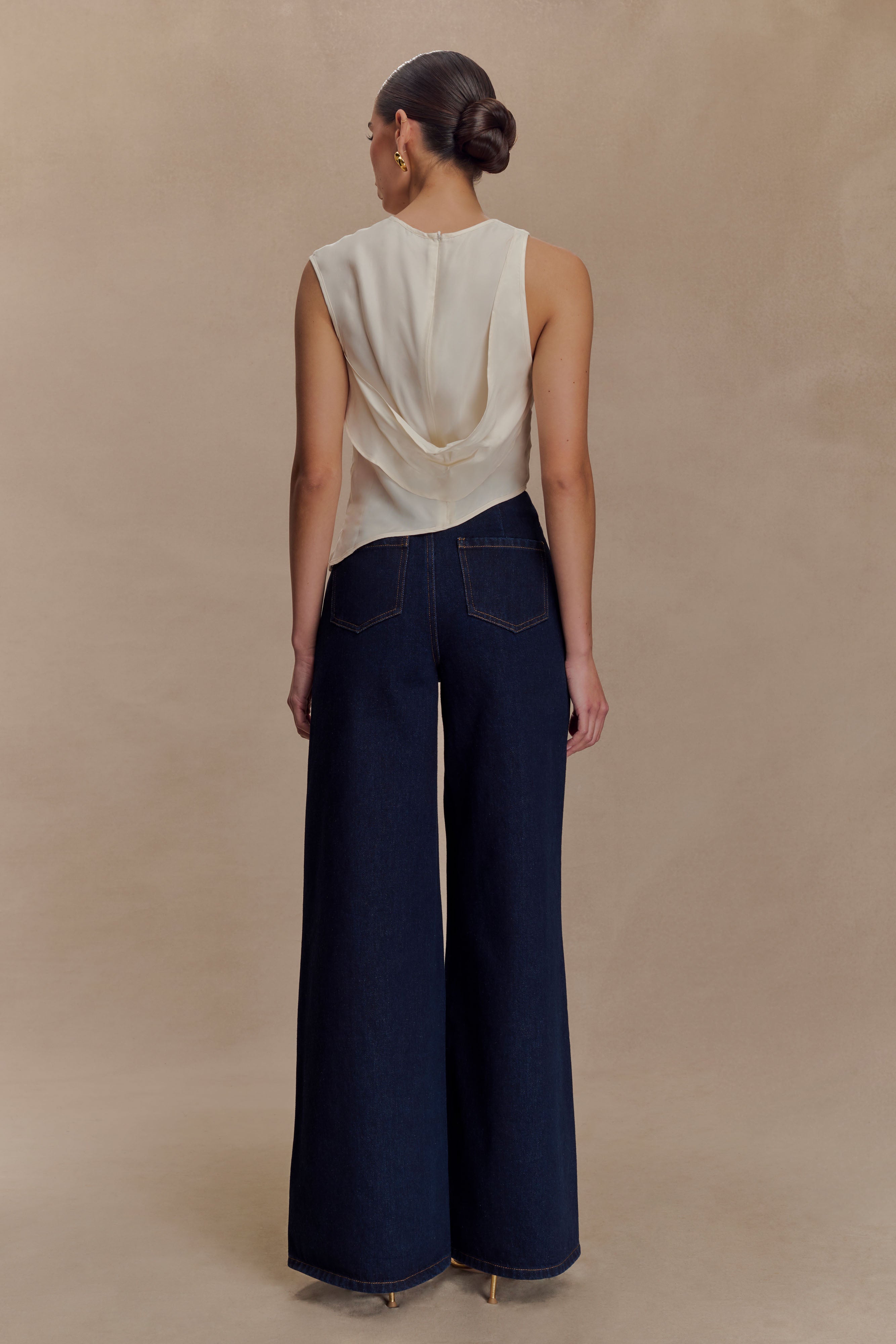 Miranda Faux Suede Belted Denim Wide Leg Jeans - Indigo Blue - Image 5