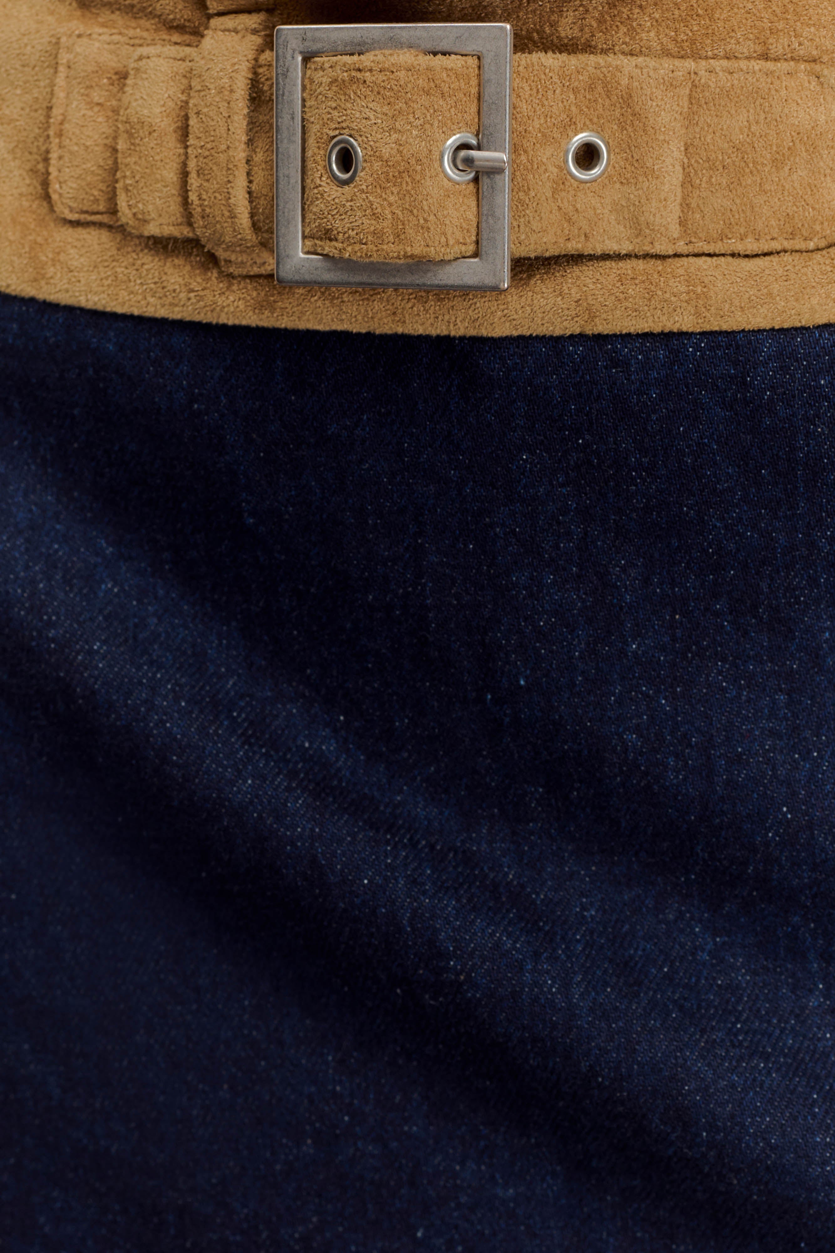 Miranda Faux Suede Belted Denim Mini Skirt - Indigo Blue - Image 7