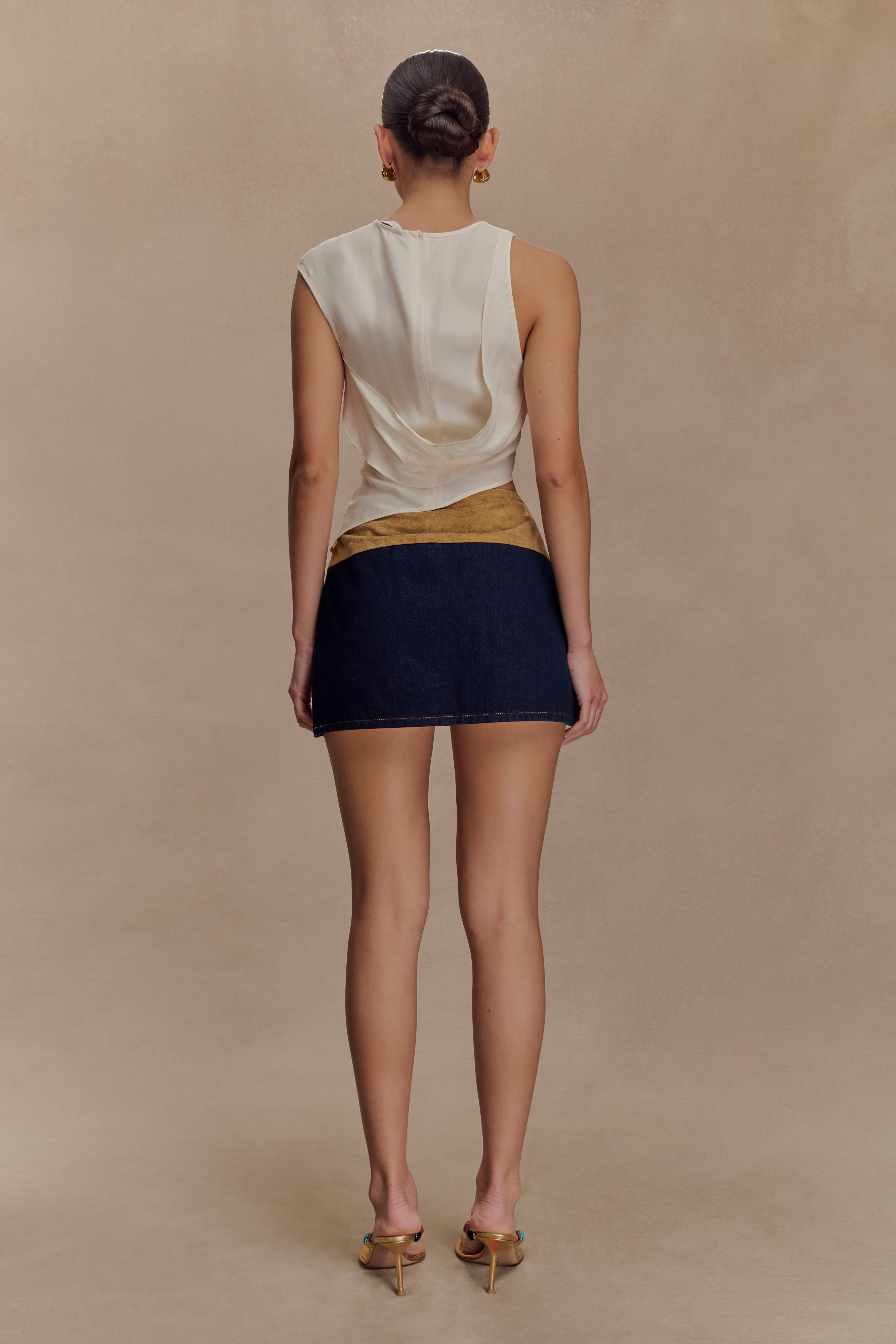 Miranda Faux Suede Belted Denim Mini Skirt - Indigo Blue - Image 2