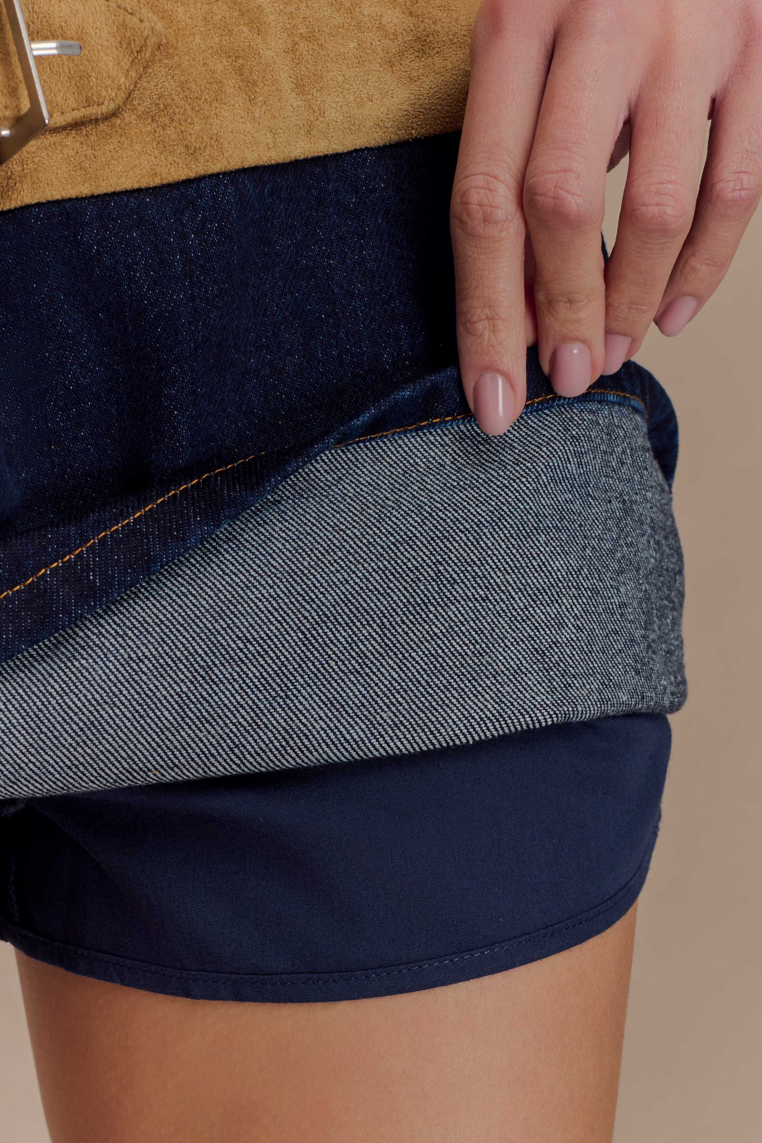 Miranda Faux Suede Belted Denim Mini Skirt - Indigo Blue - Image 6