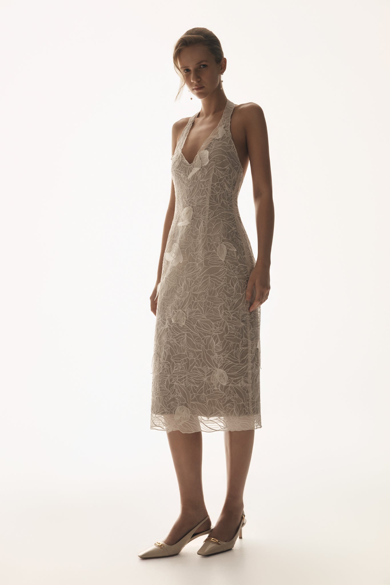 Alternative view of Lenore Silk Lace Halter Midi Dress - Ivory
