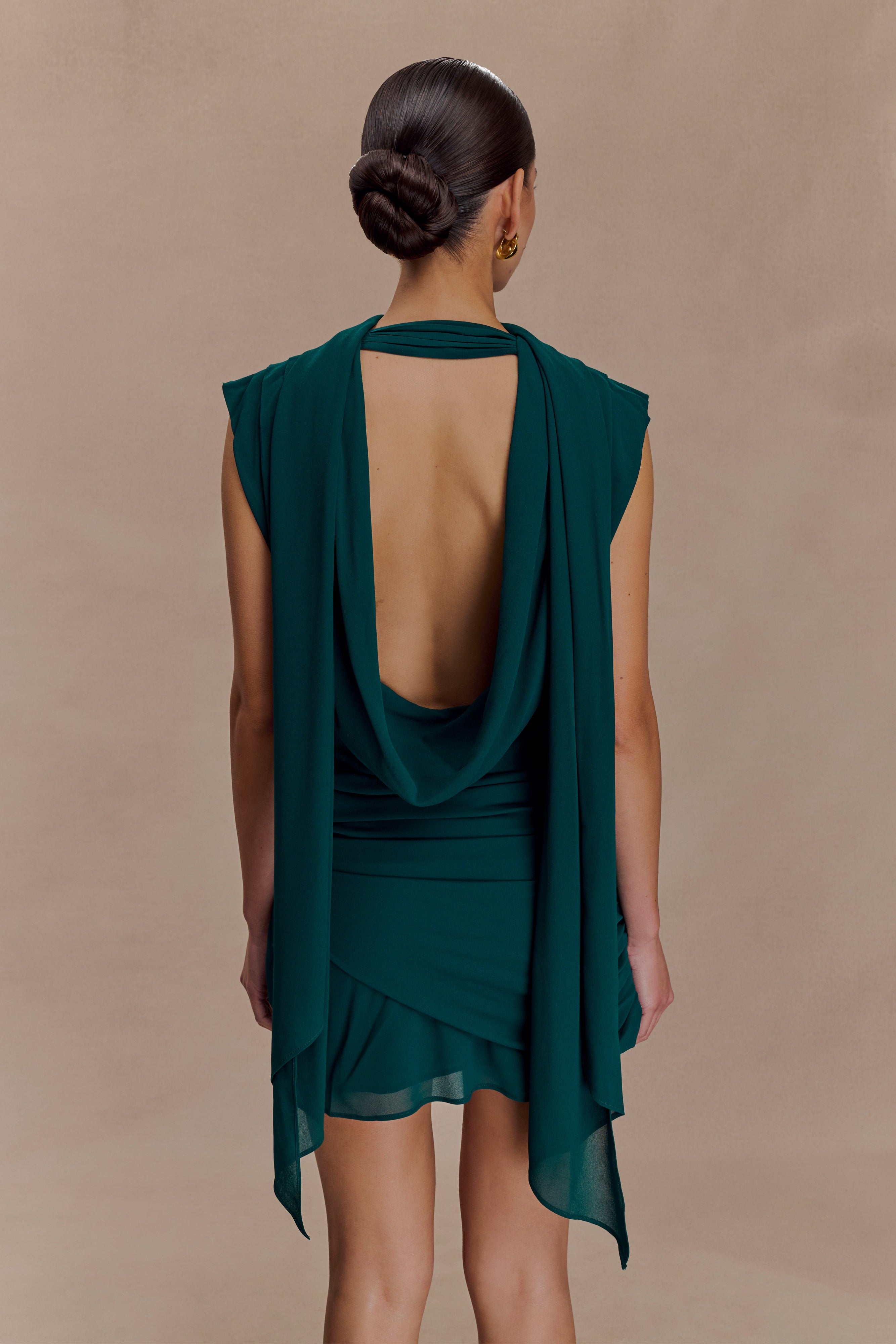 Alternative view of Giulia Chiffon Draped Mini Dress - Dark Emerald