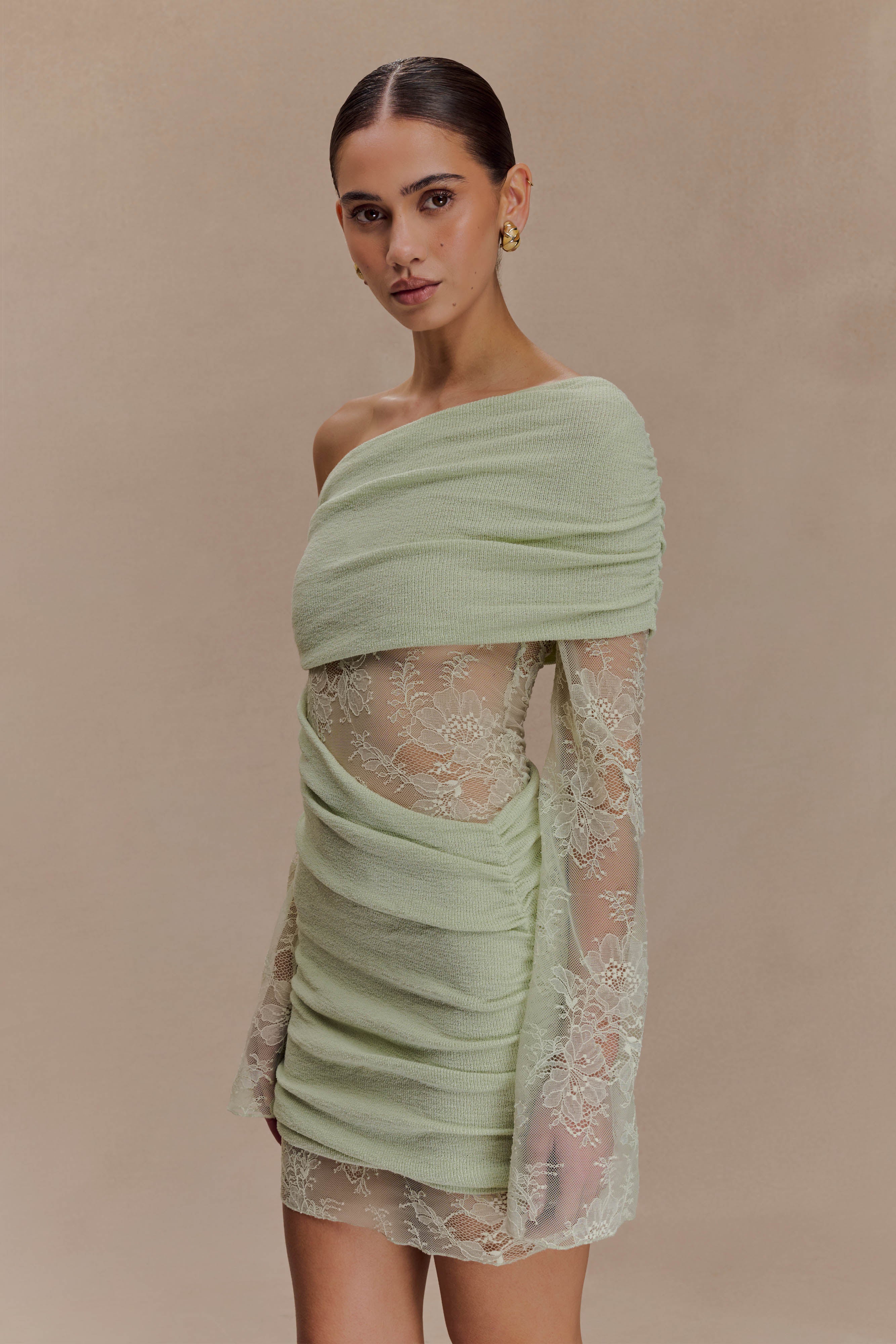 Luxie Lace Knit Mini Dress - Pastel Green - Image 4