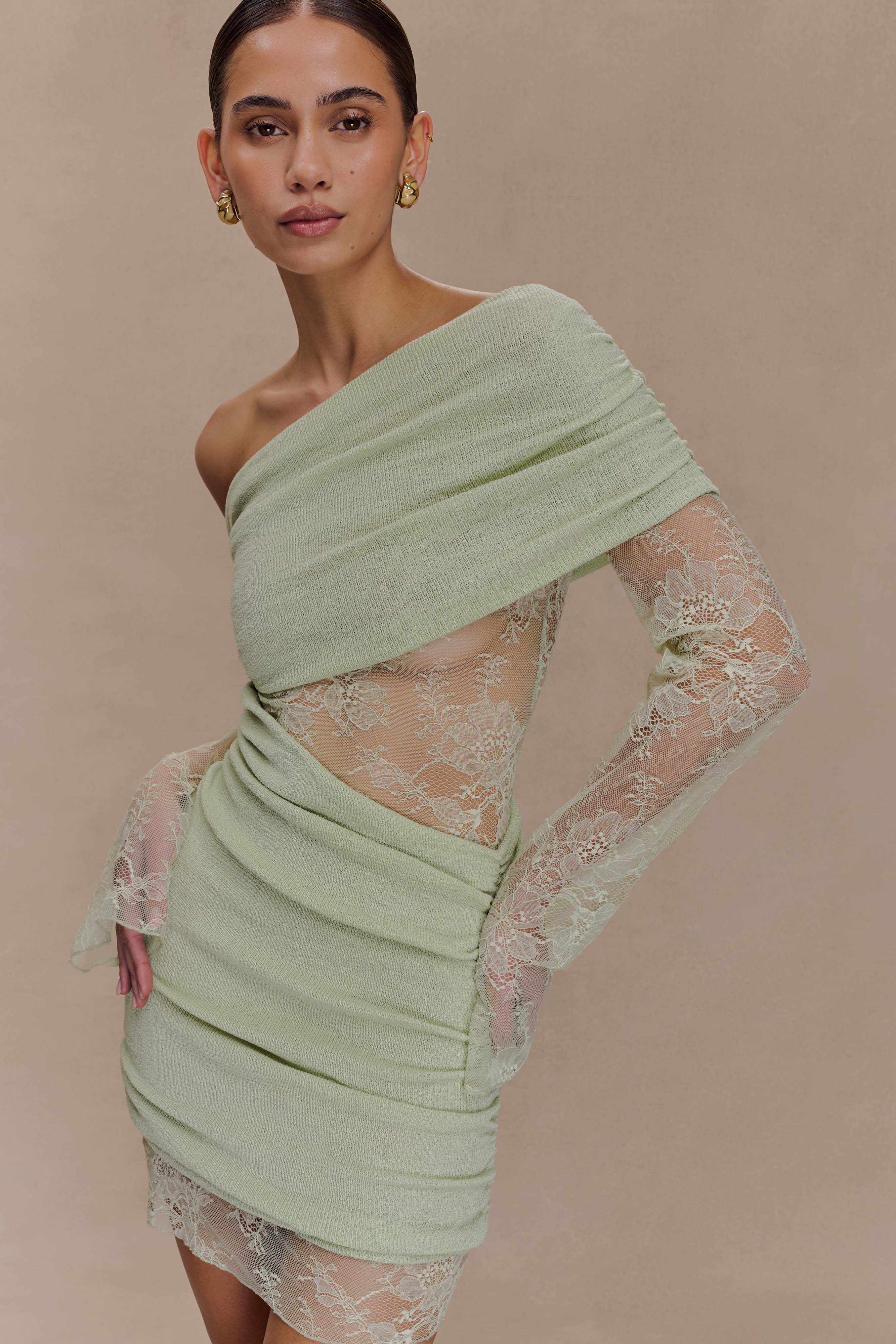 Luxie Lace Knit Mini Dress - Pastel Green - Image 3