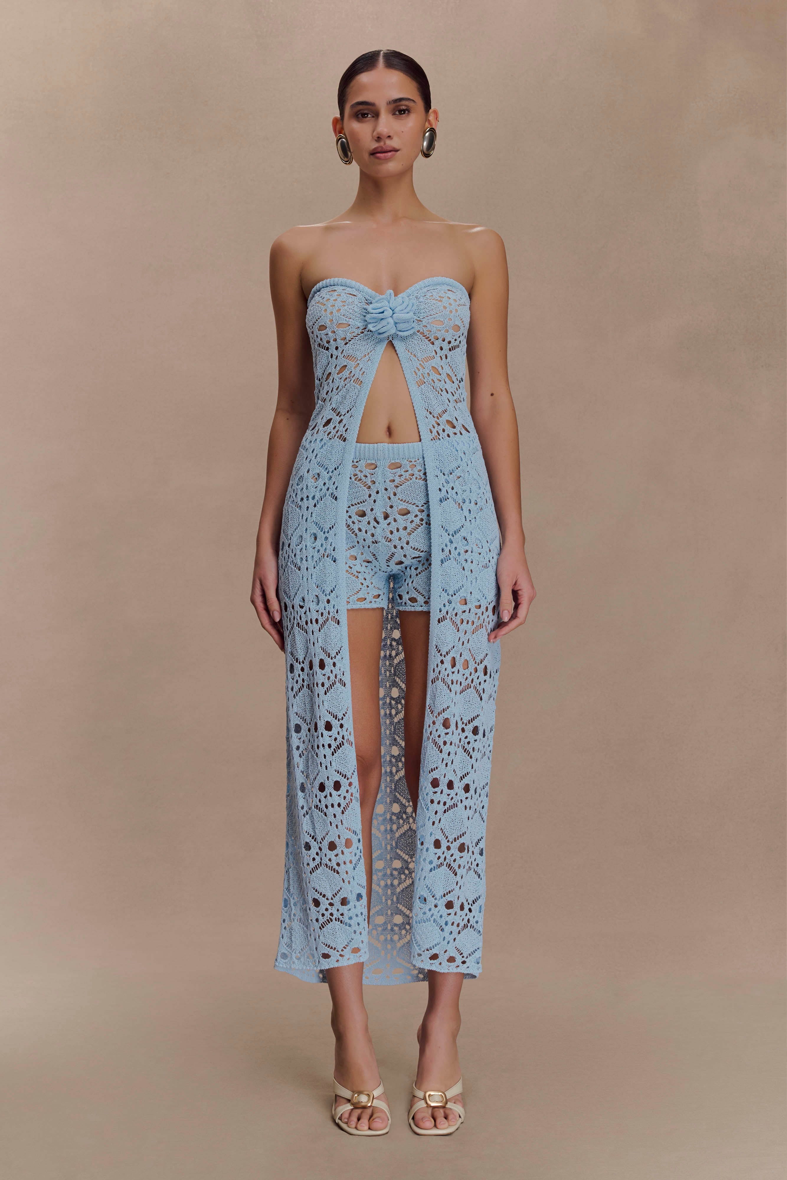 Aeline Crochet Knit Shorts - Sky Blue - Image 3