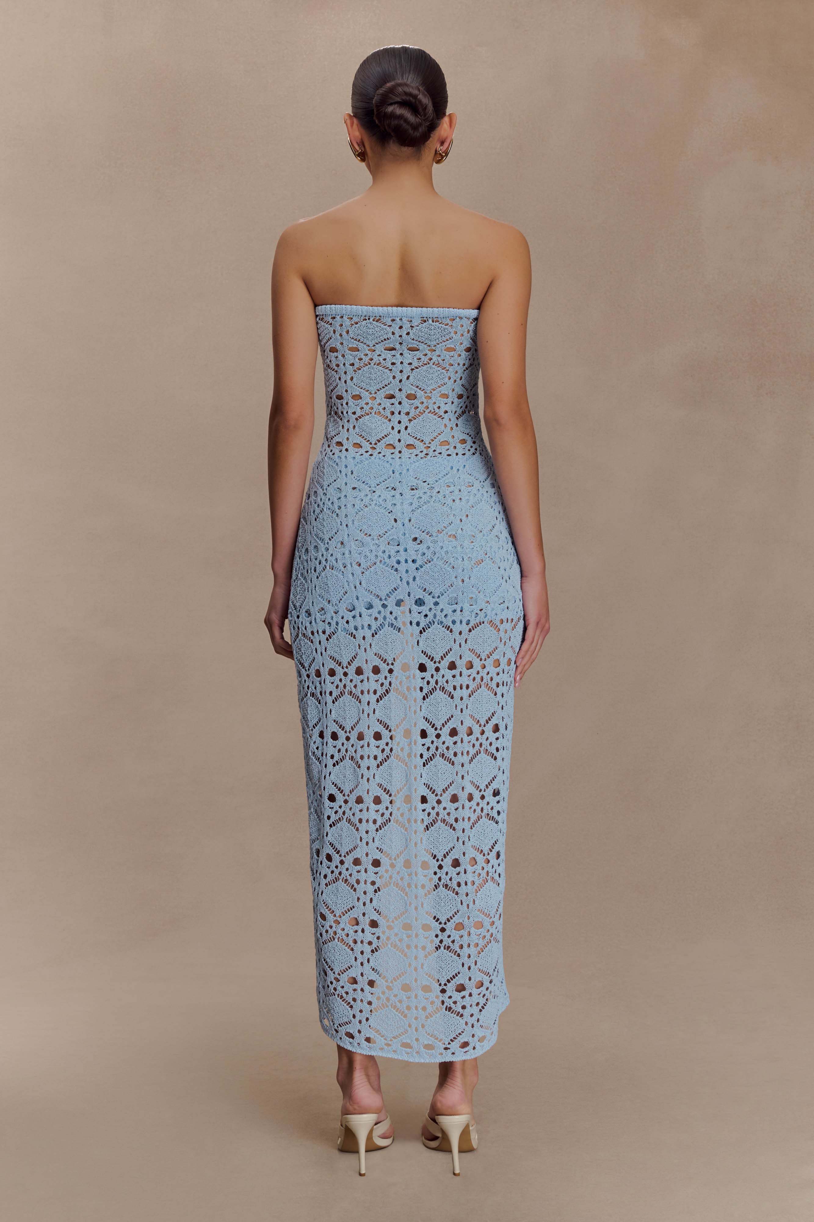 Alternative view of Aeline Strapless Crochet Knit Top - Sky Blue