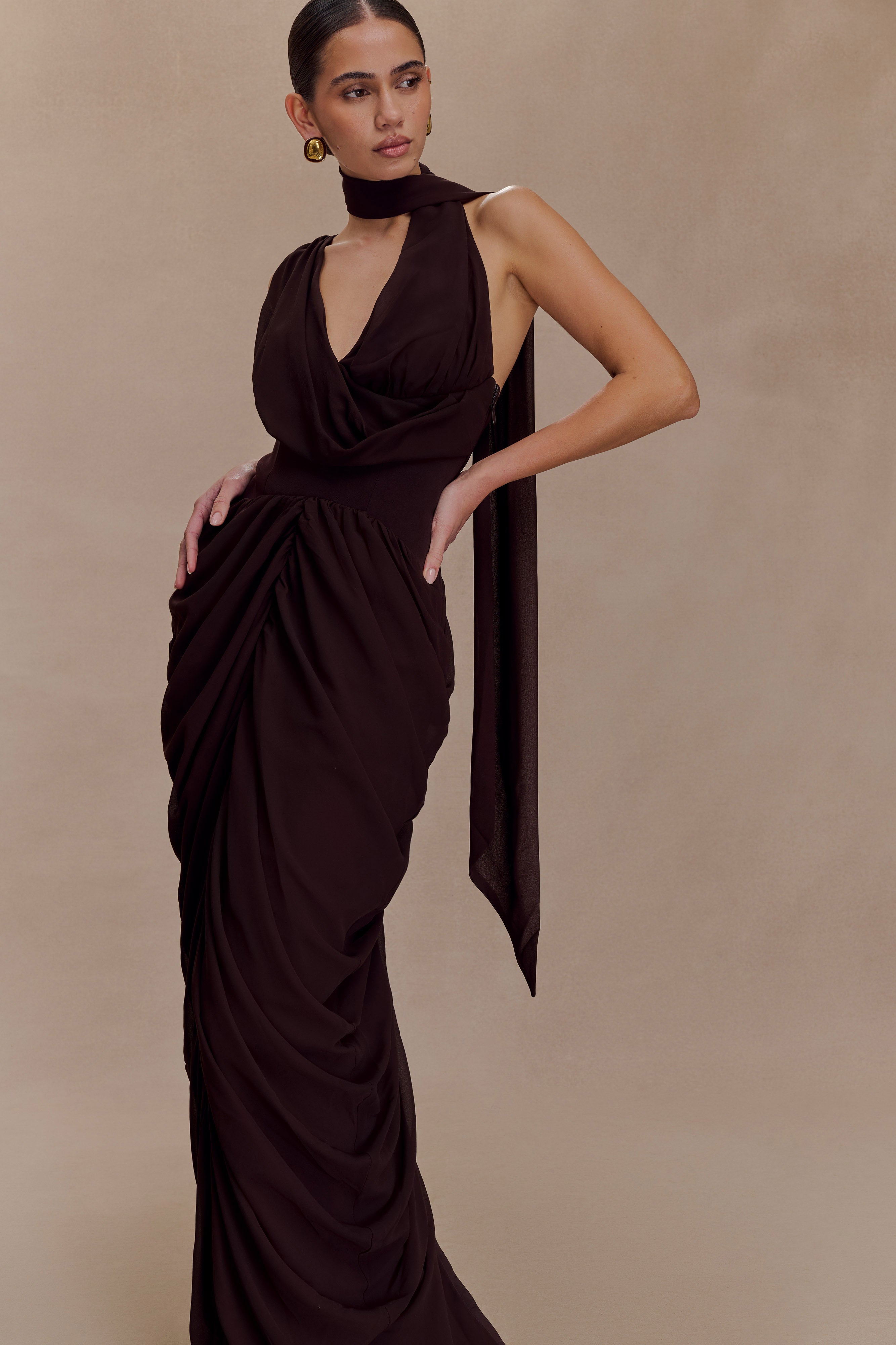 Alternative view of Alex Chiffon Maxi Dress - Cacao Brown