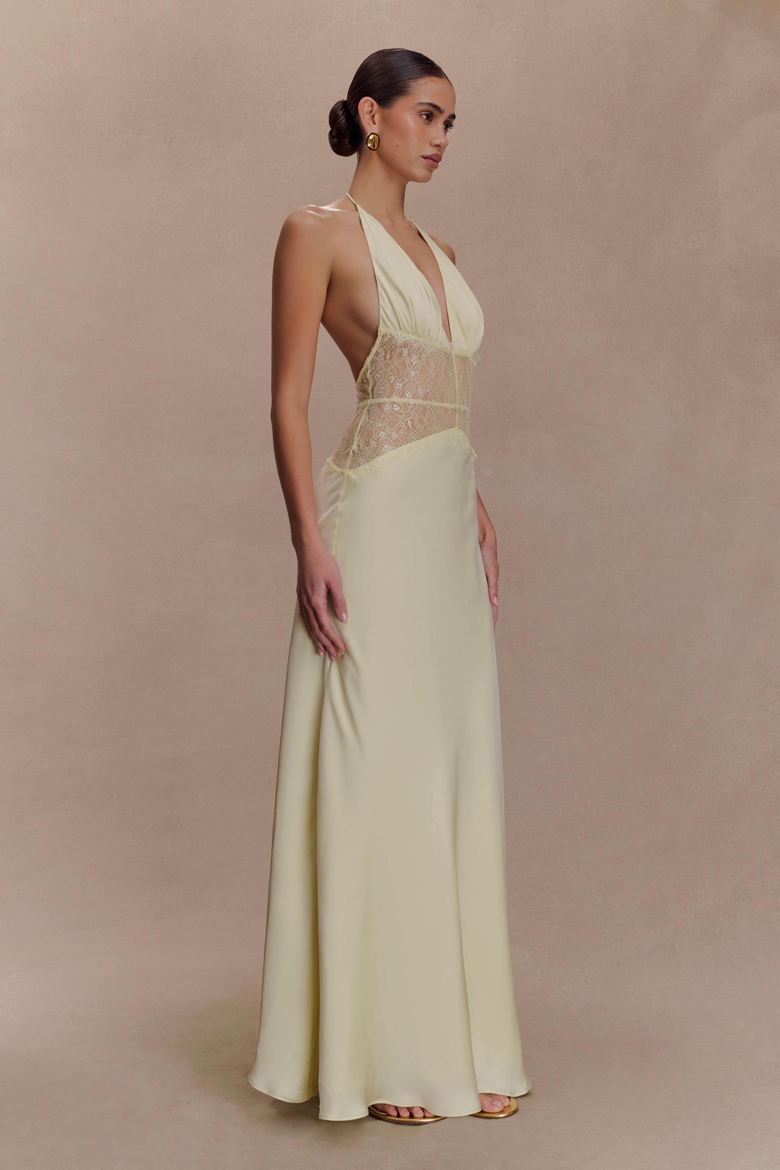Dinah Lace And Satin Maxi Dress - Lemon - Image 4