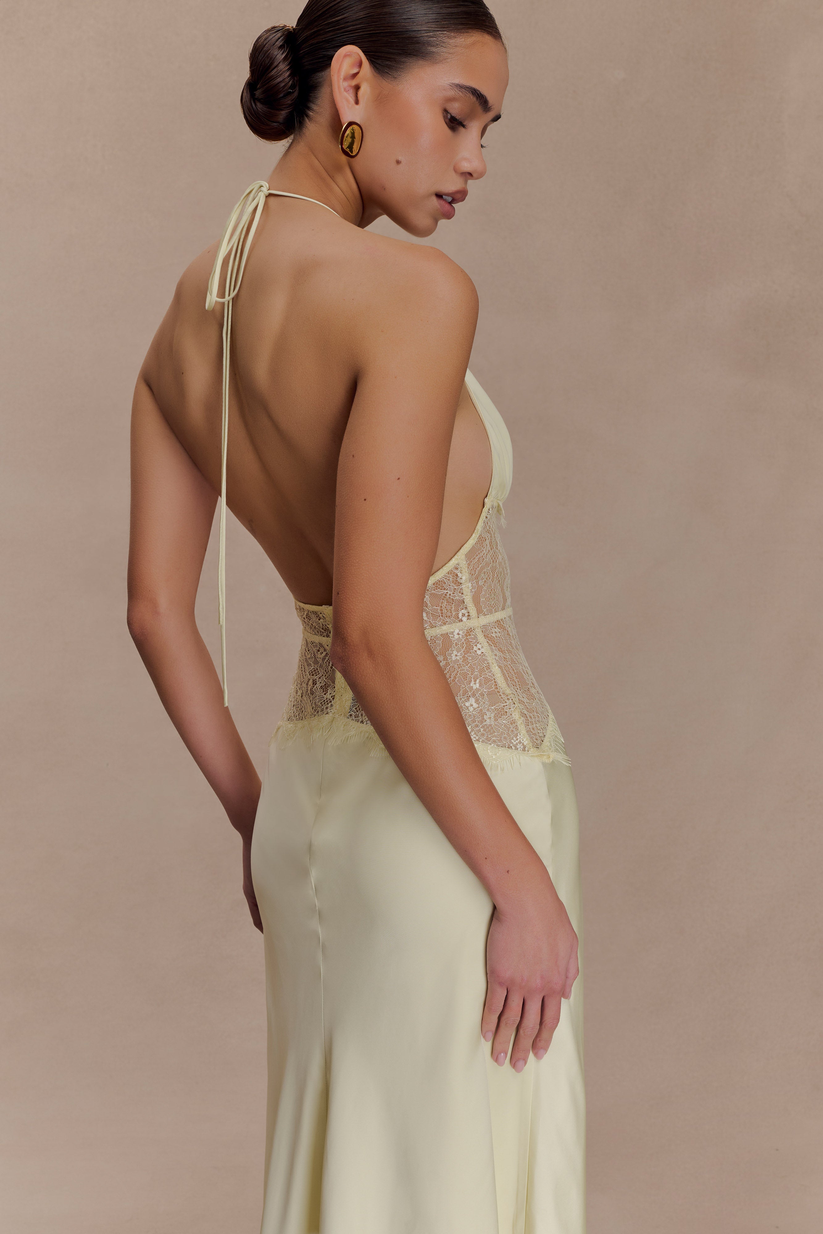 Dinah Lace And Satin Maxi Dress - Lemon - Image 3