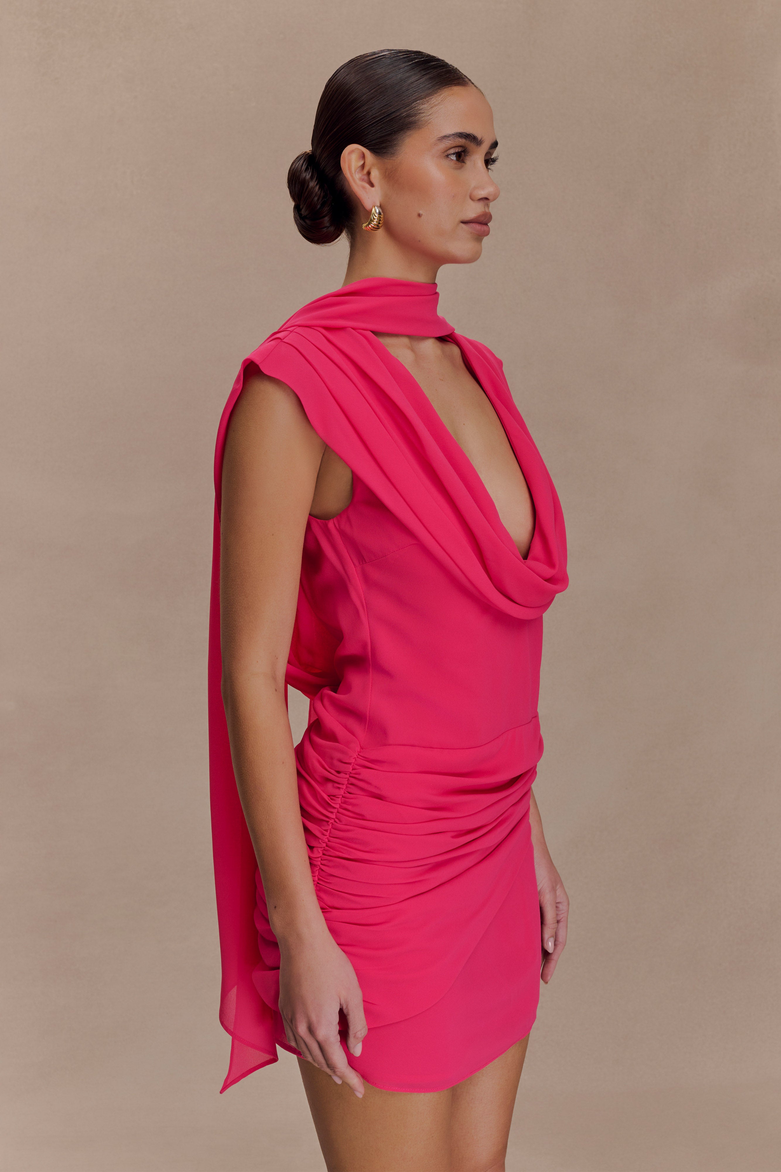 Giulia Chiffon Draped Mini Dress - Raspberry - Image 3