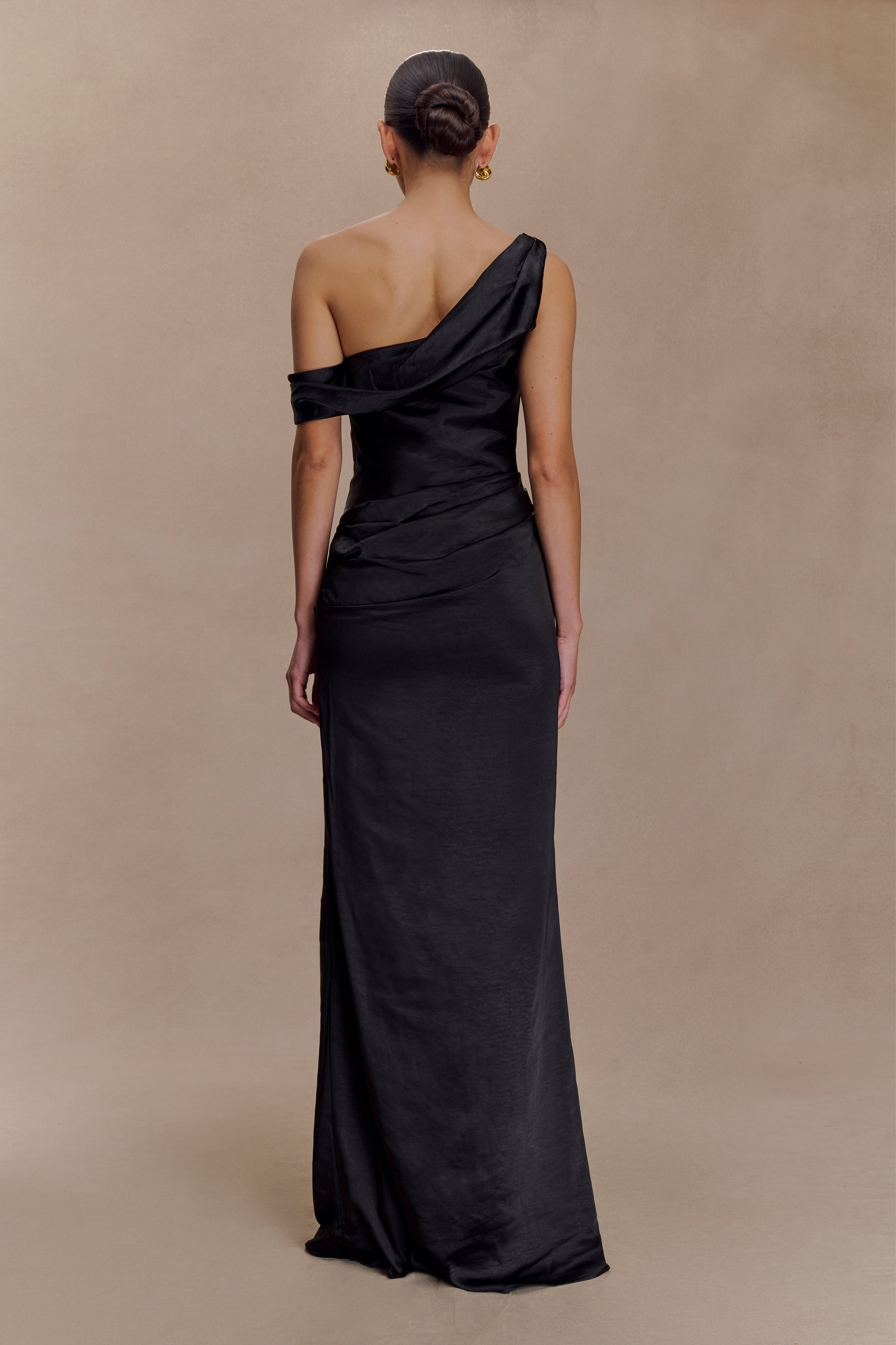 Alternative view of Dalia Off Shoulder Satin Maxi Dress - Black