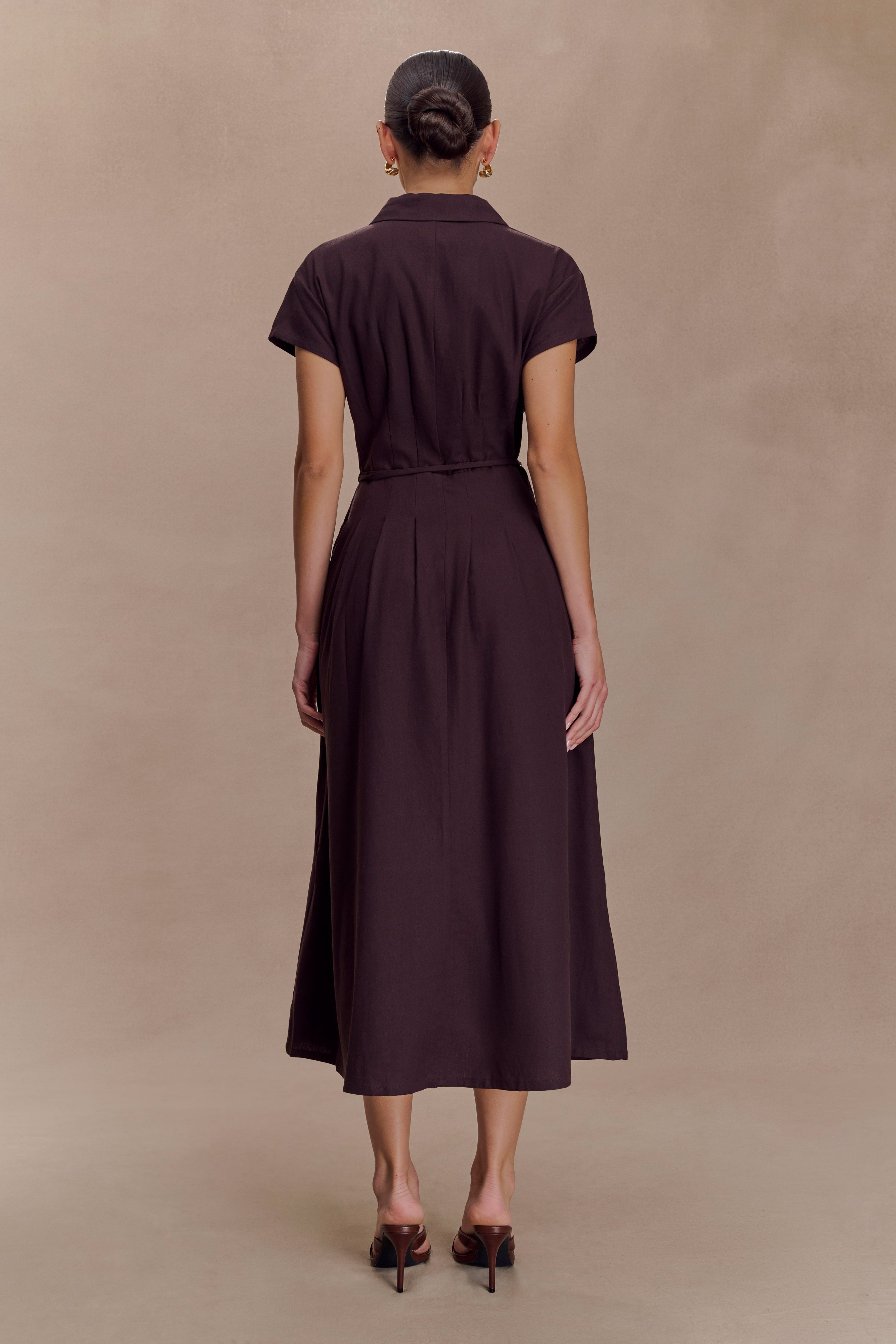 Alternative view of Aysha Buttoned Linen Midi Dress - Chocolate