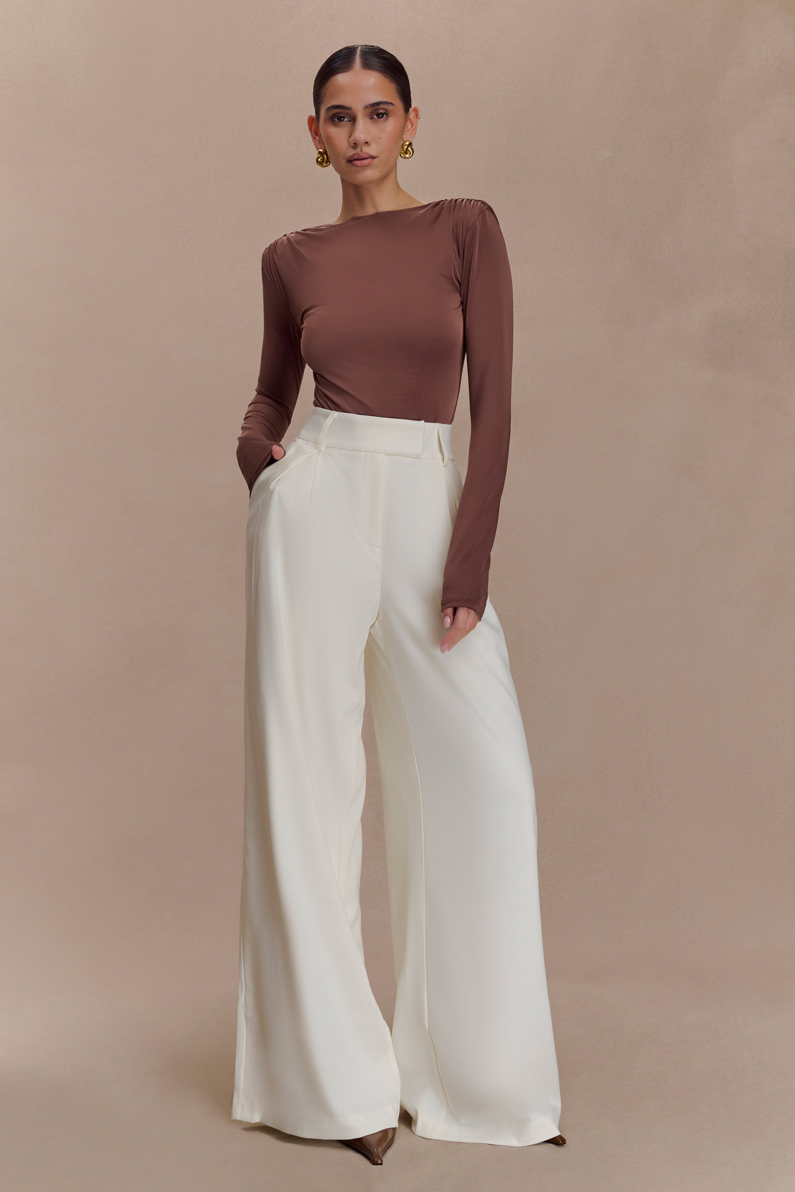 Elsie Shoulder Pad Bodysuit - Chocolate - Image 3