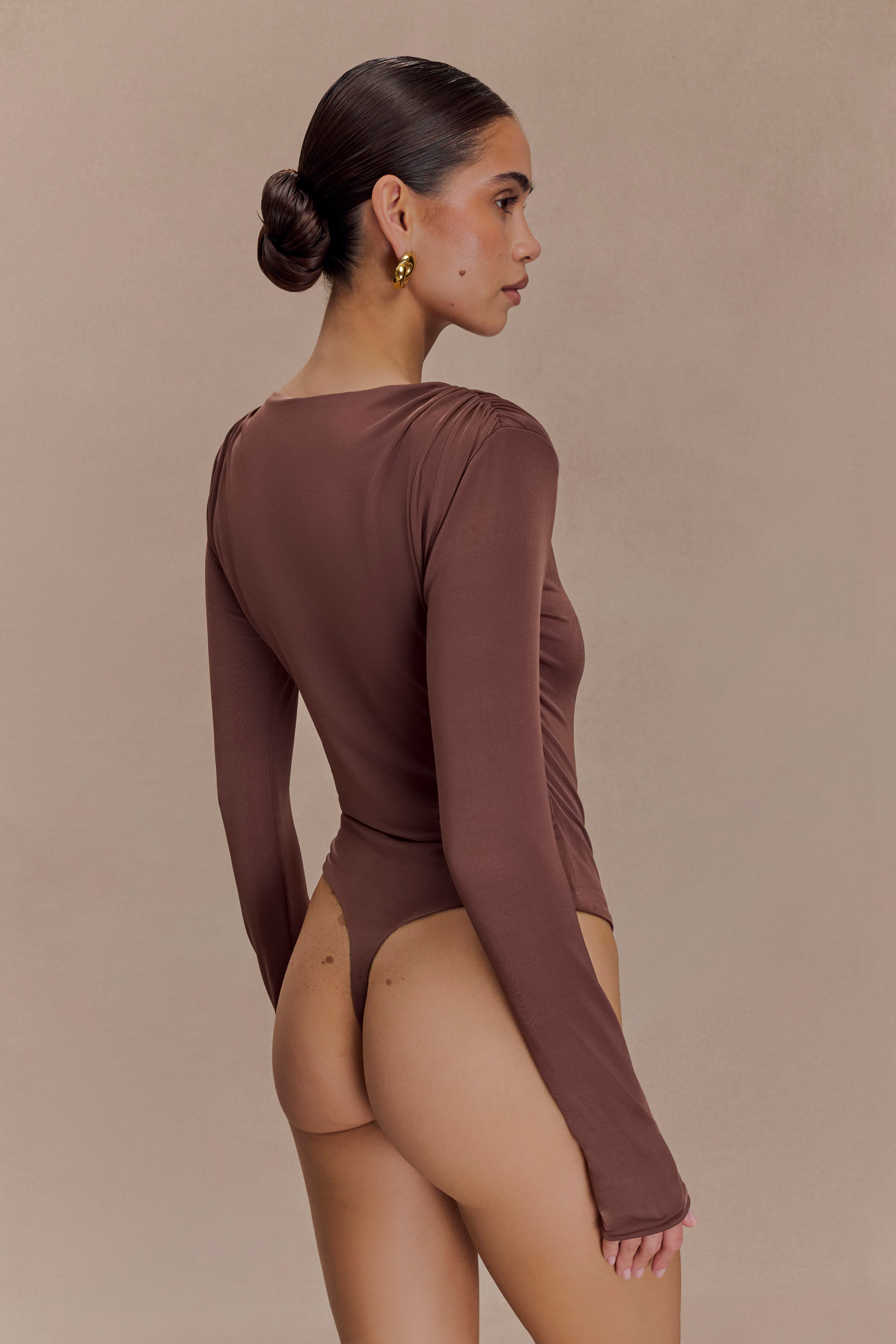 Alternative view of Elsie Shoulder Pad Bodysuit - Chocolate