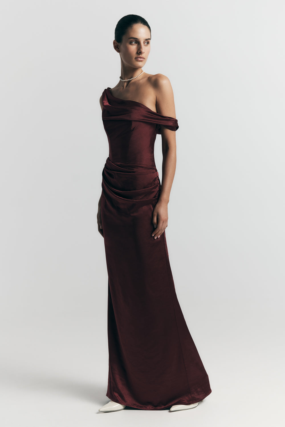 Dalia Off Shoulder Satin Maxi Dress - Mahogany - Image 12