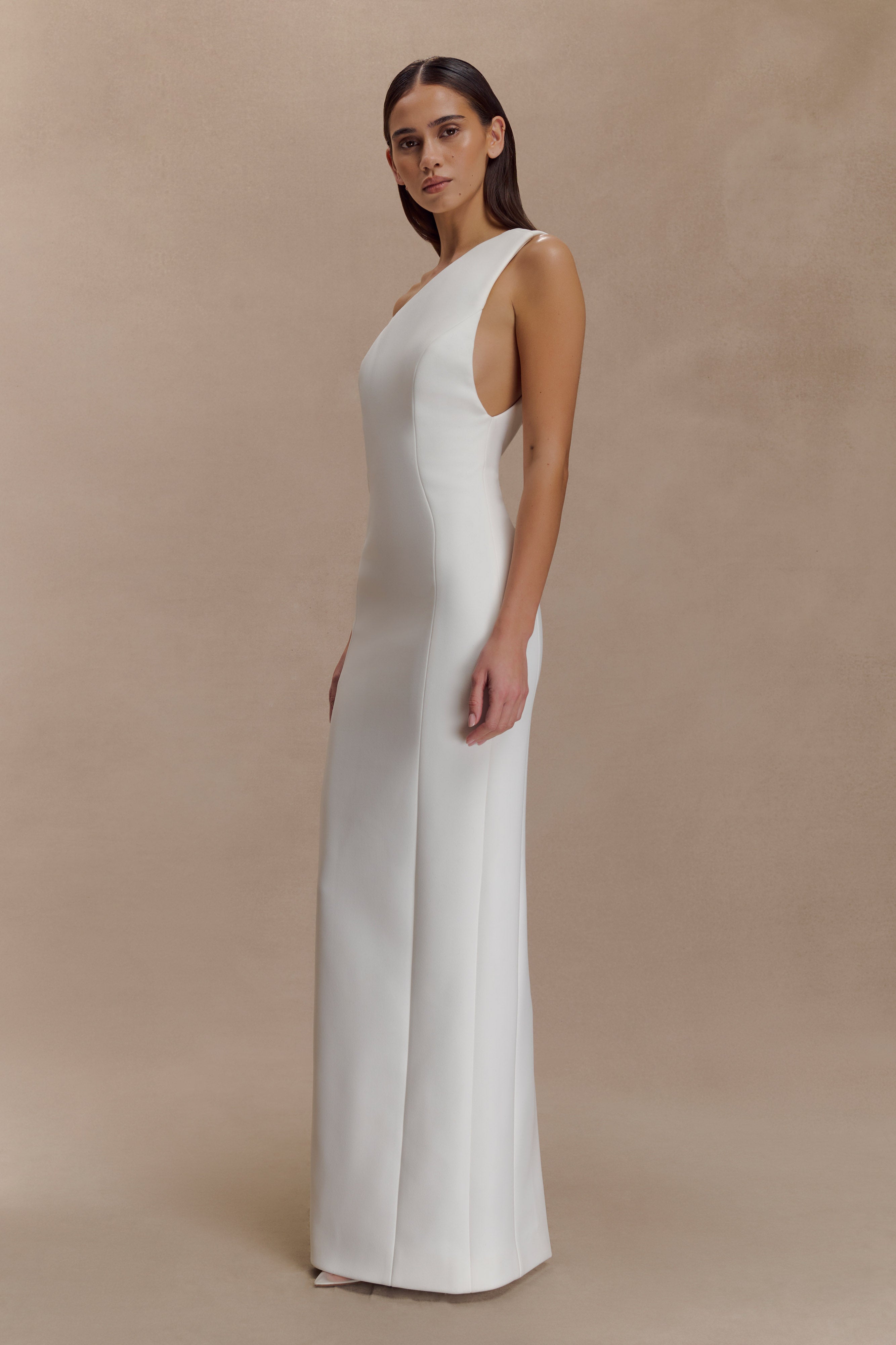 Milena One Shoulder Crepe Maxi Dress - White - Image 3